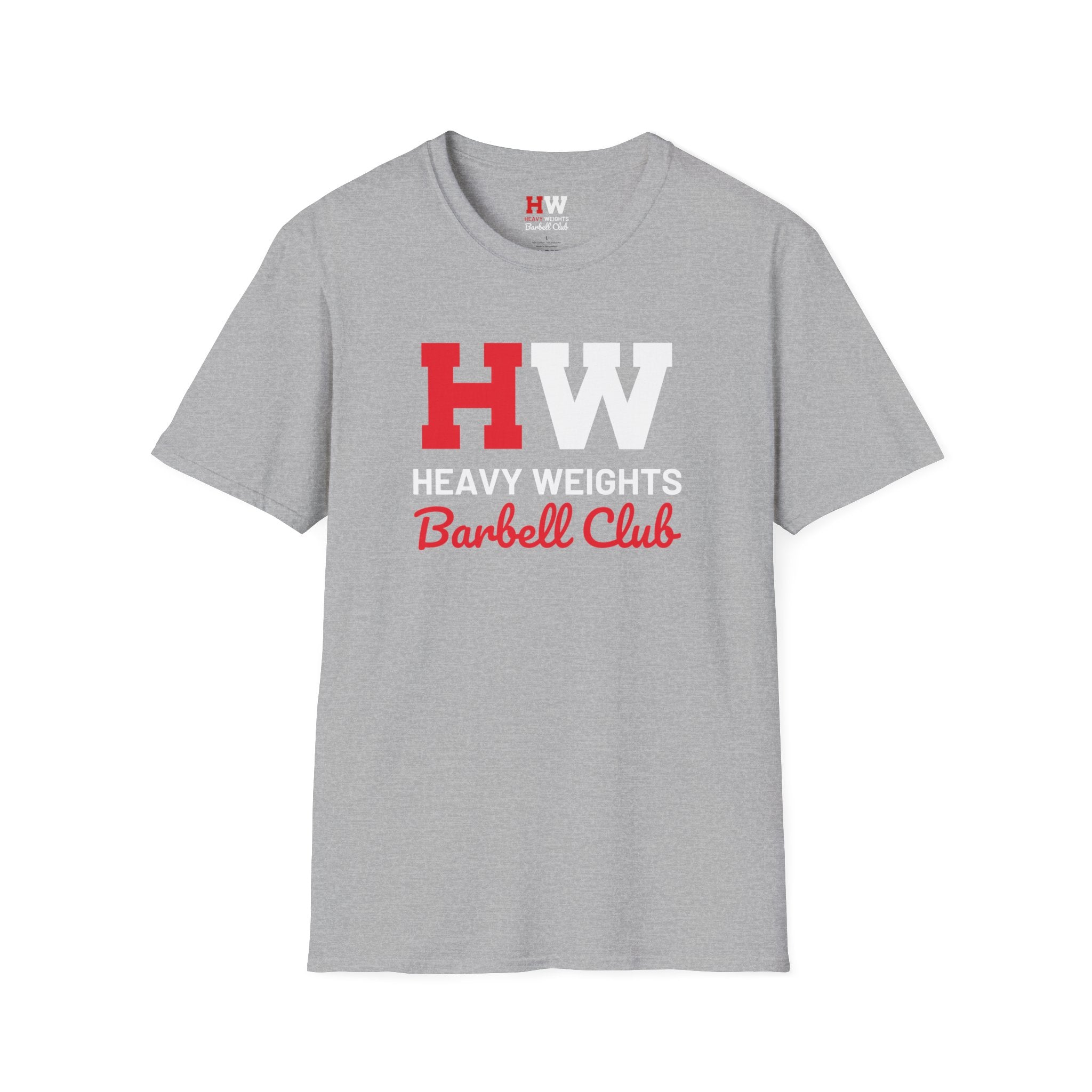 Heavy Weights Barbell Club  - Unisex Softstyle T-Shirt - Black Logo - Plain Back