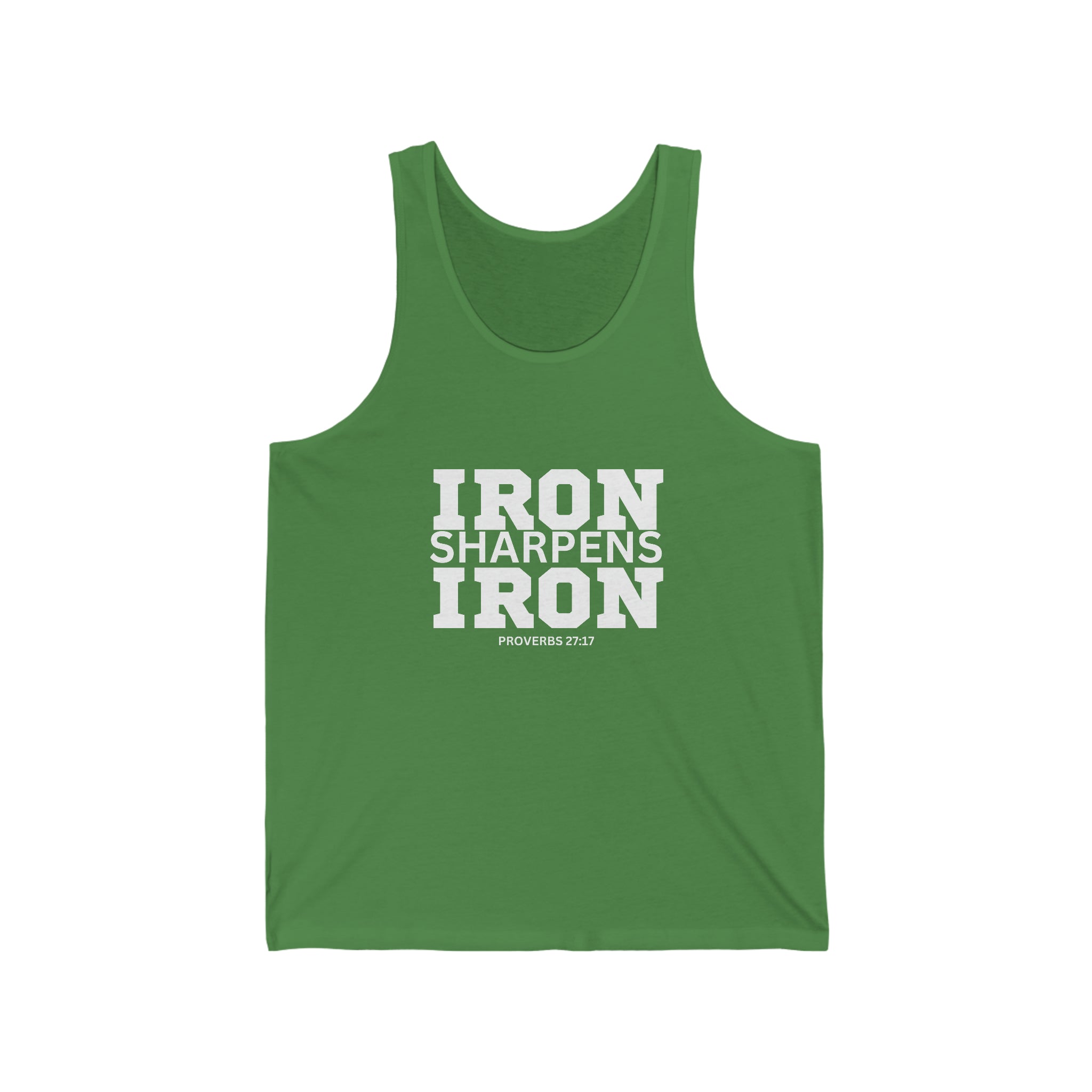 Iron Sharpens Iron. - Unisex Jersey Tank - White Font - Print On Front