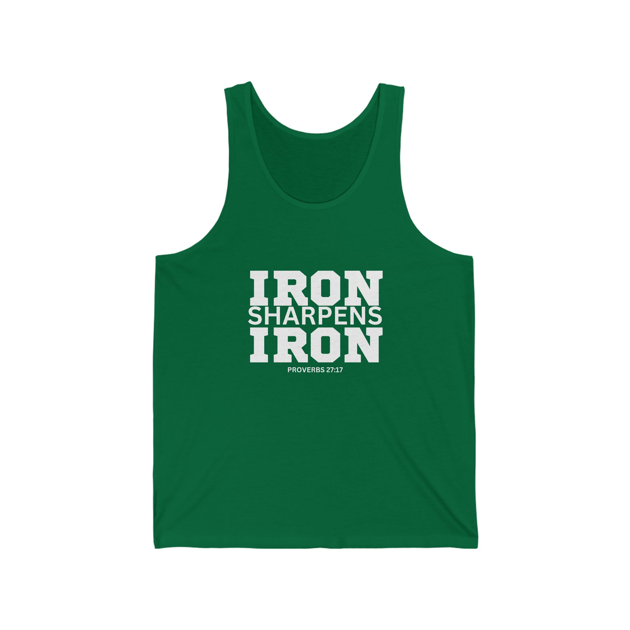 Iron Sharpens Iron. - Unisex Jersey Tank - White Font - Print On Front