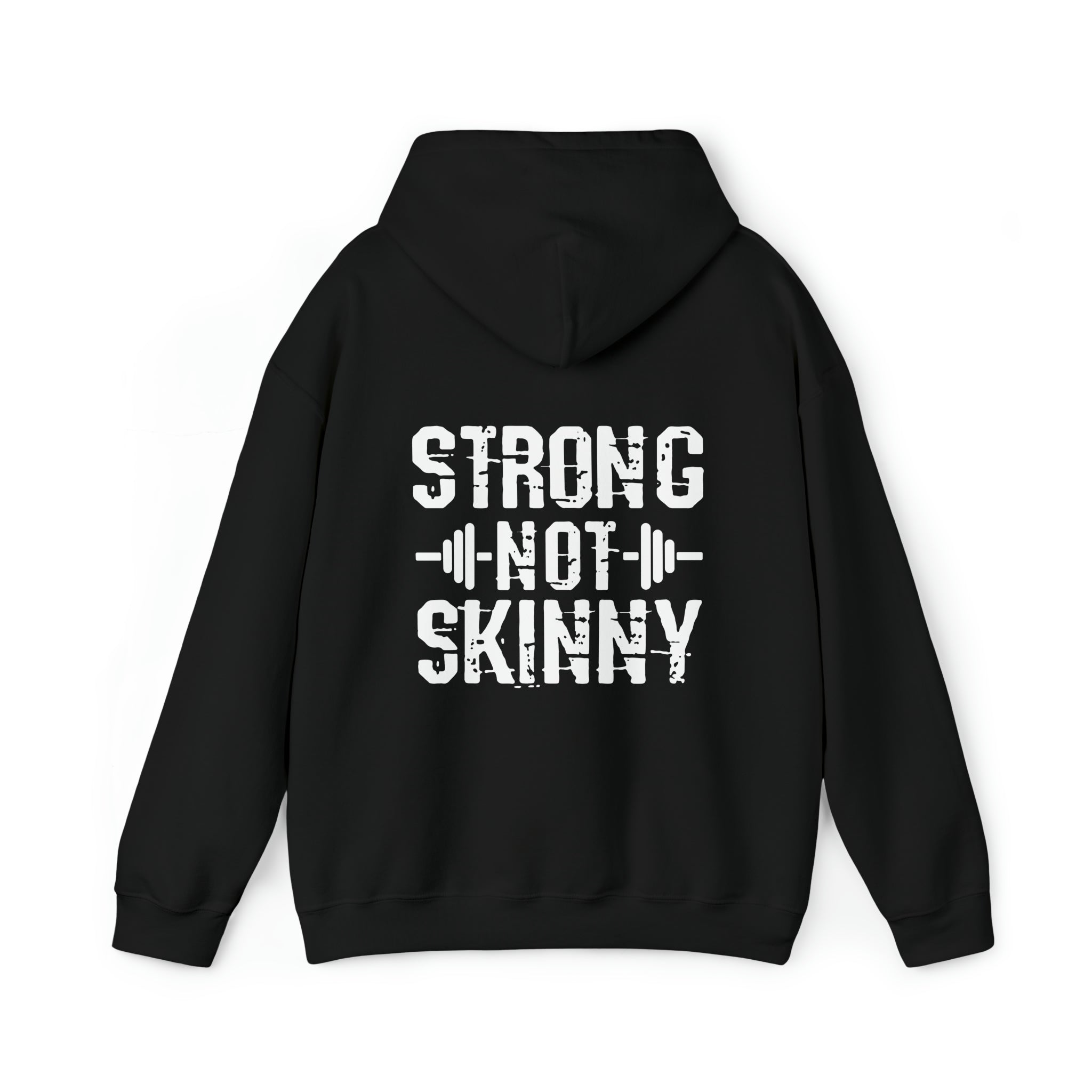 Strong Not Skinny - White Distressed Logo - Unisex Heavy Blend Hooded Sweatshirt