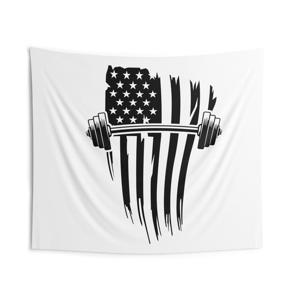 USA Barbell - Indoor Wall Tapestries - White Banner - Black Logo