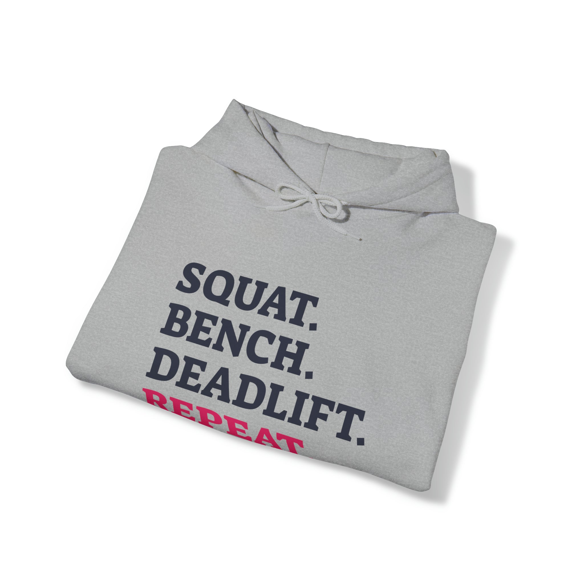 Squat Bench Deadlift Repeat - Unisex Heavy Blend Hooded Sweatshirt - Light Logo - Pink- Plain Black