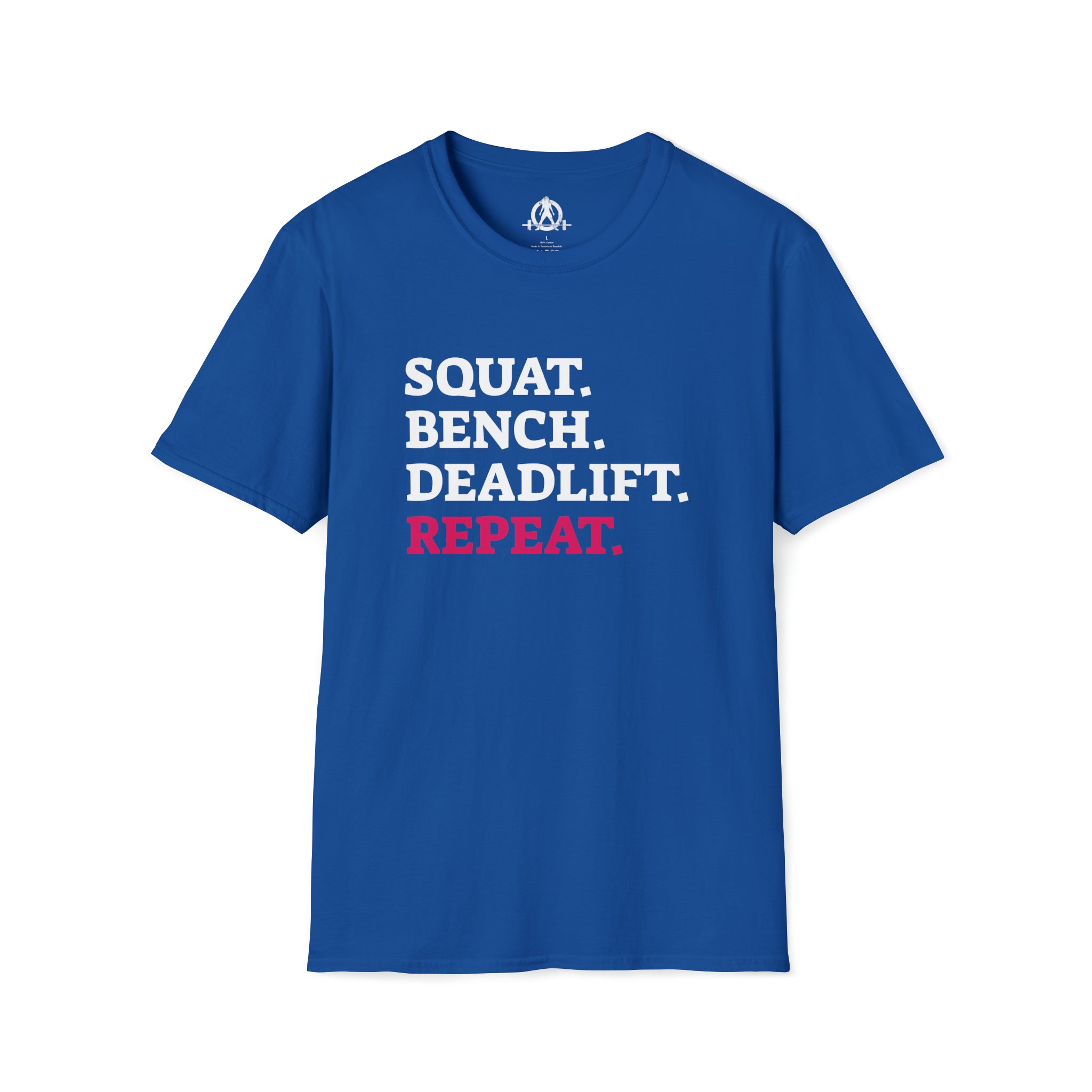 Squat Bench Deadlift Repeat - Unisex Softstyle T-Shirt - Black & Pink - Plain Back