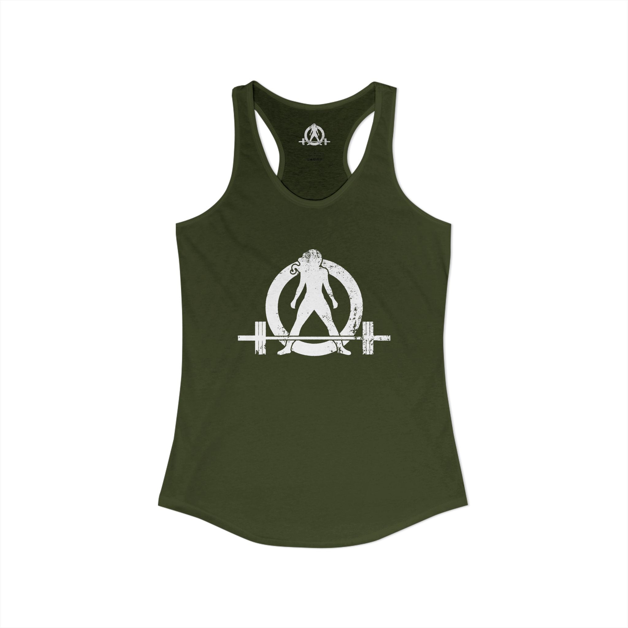 Distressed - Simple - Women's Ideal Racerback Tank - White Distressed Logo Front - Plain Back