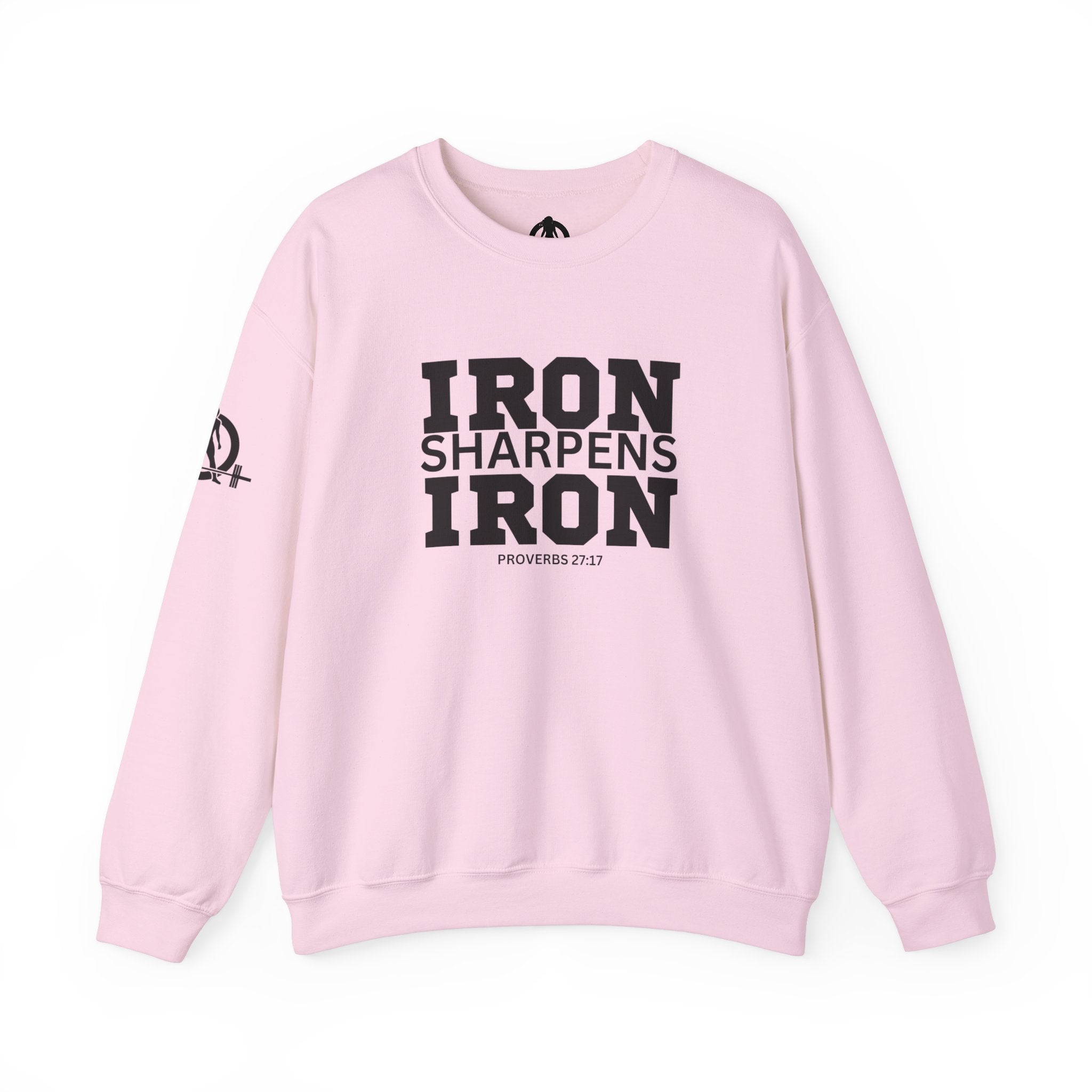 Iron Sharpens Iron - Unisex Heavy Blend™ Crewneck Sweatshirt - Front Black Logo - Plain Back