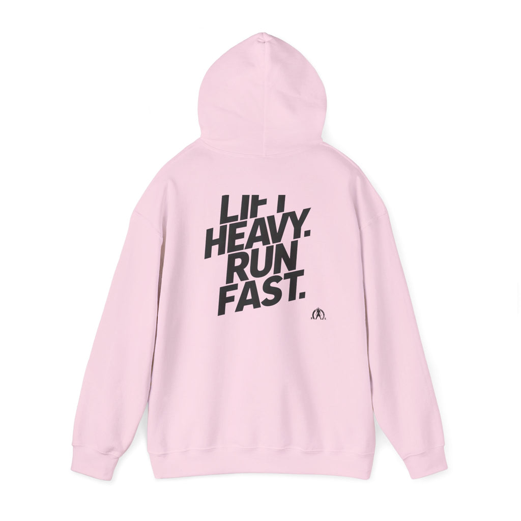 Lift Heavy Run Fast - Unisex Heavy Blend Hooded Sweatshirt  - Front & Back Black Logo
