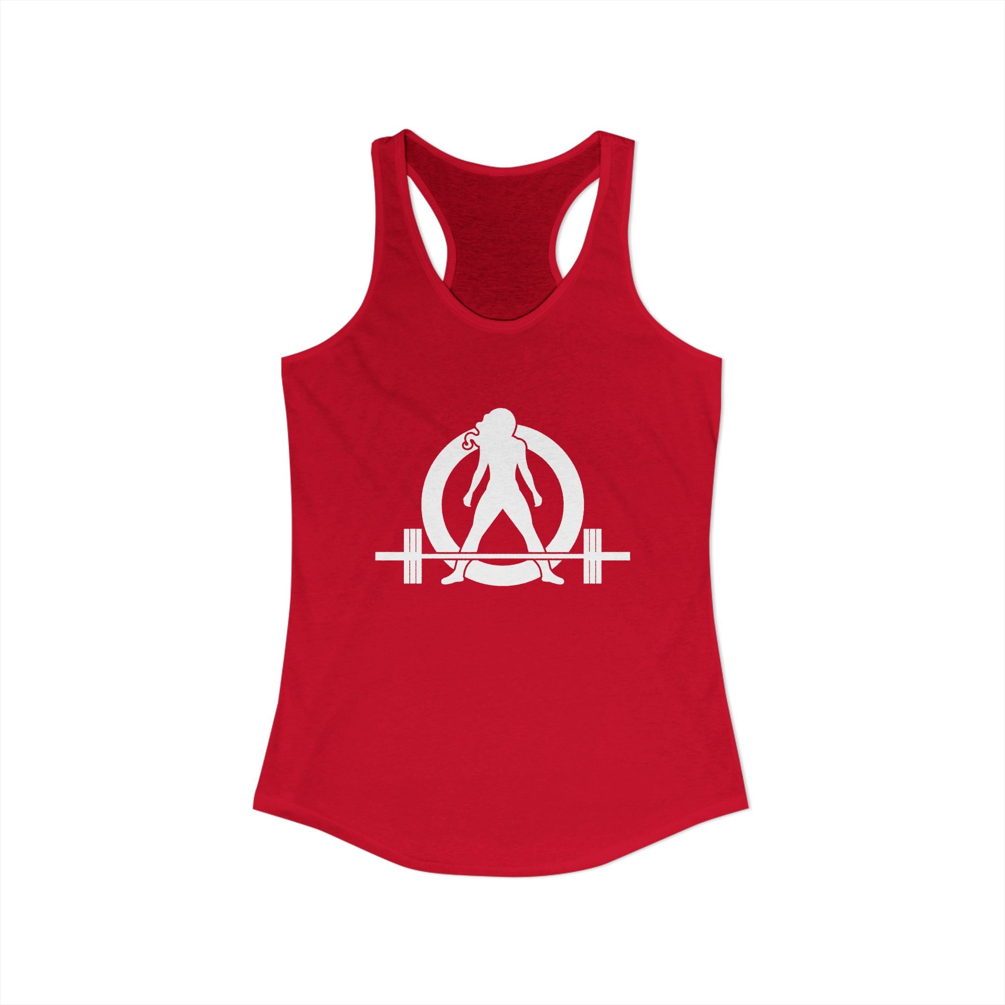Lift Heavy - Run Fast - Racer Back Tank Top - Women's Ideal Racerback Tank (White Front & Back Logo)