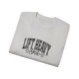 Lift Heavy Shit - Unisex Ultra Cotton Tee - Front Black Logo - Plain Back