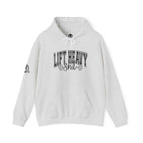 Lift Heavy Shit - Unisex Heavy Blend Hooded Sweatshirt - Black Logo on Front & Right Sleeve