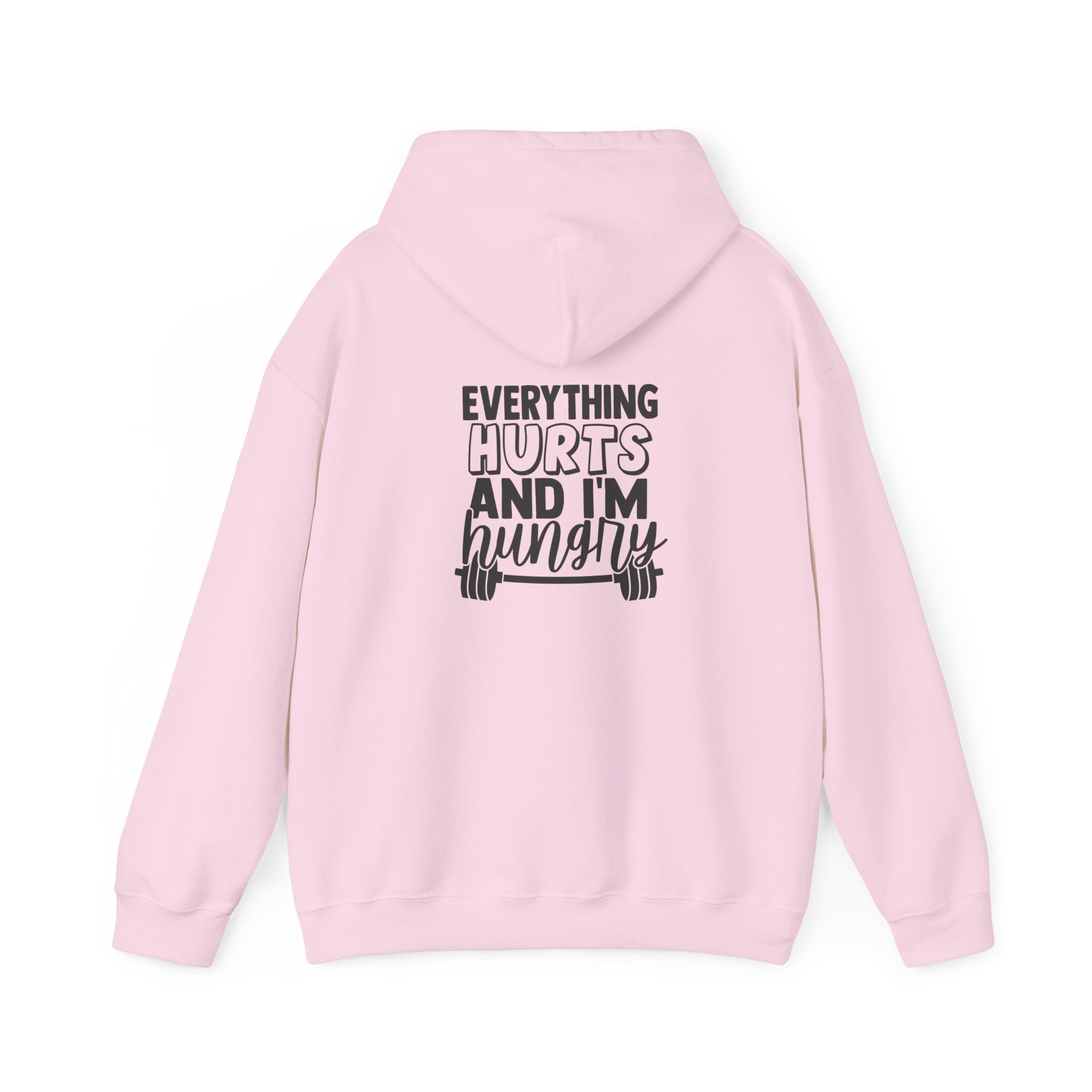 Everything Hurts & I'm Hungry  - Unisex Heavy Blend Hooded Sweatshirt  - Black Print Front and Back