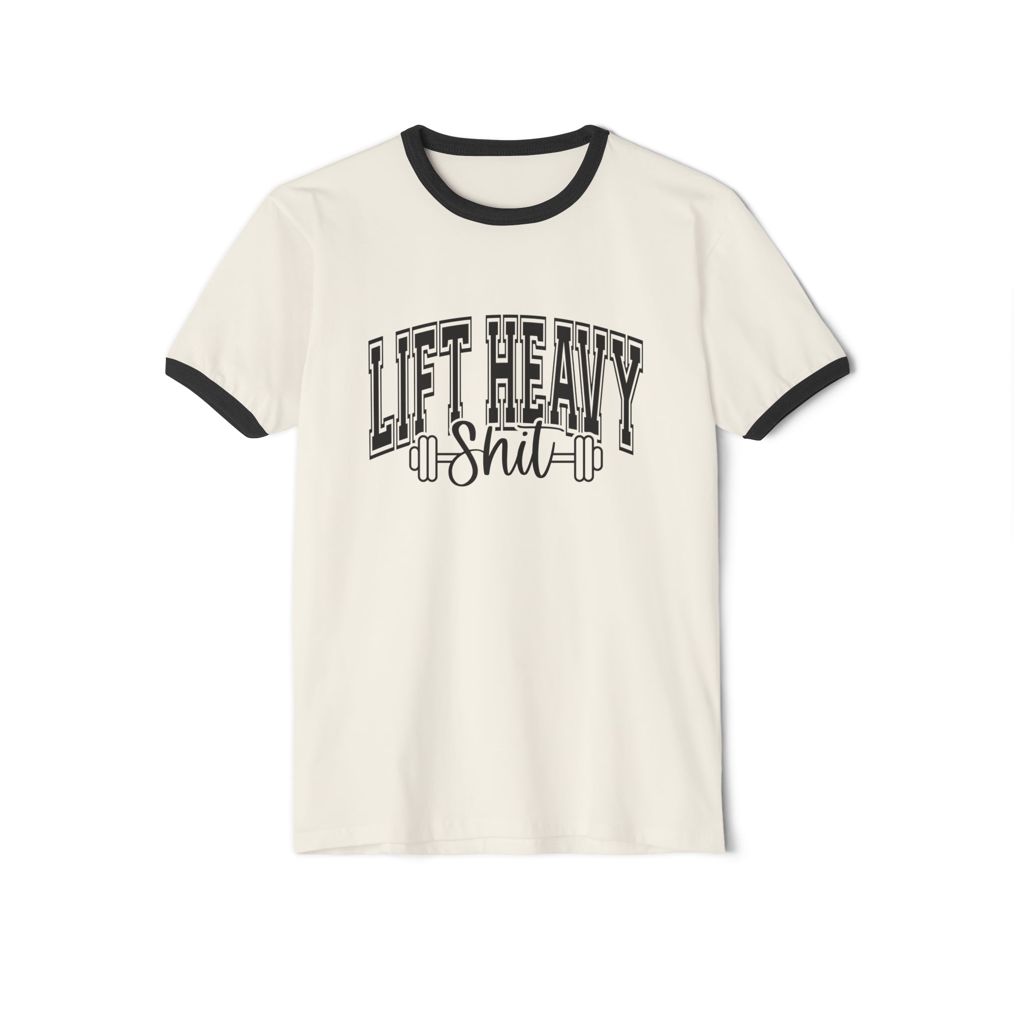Lift Heavy Shit - Unisex Cotton Ringer T-Shirt - Black Logo Plain Back