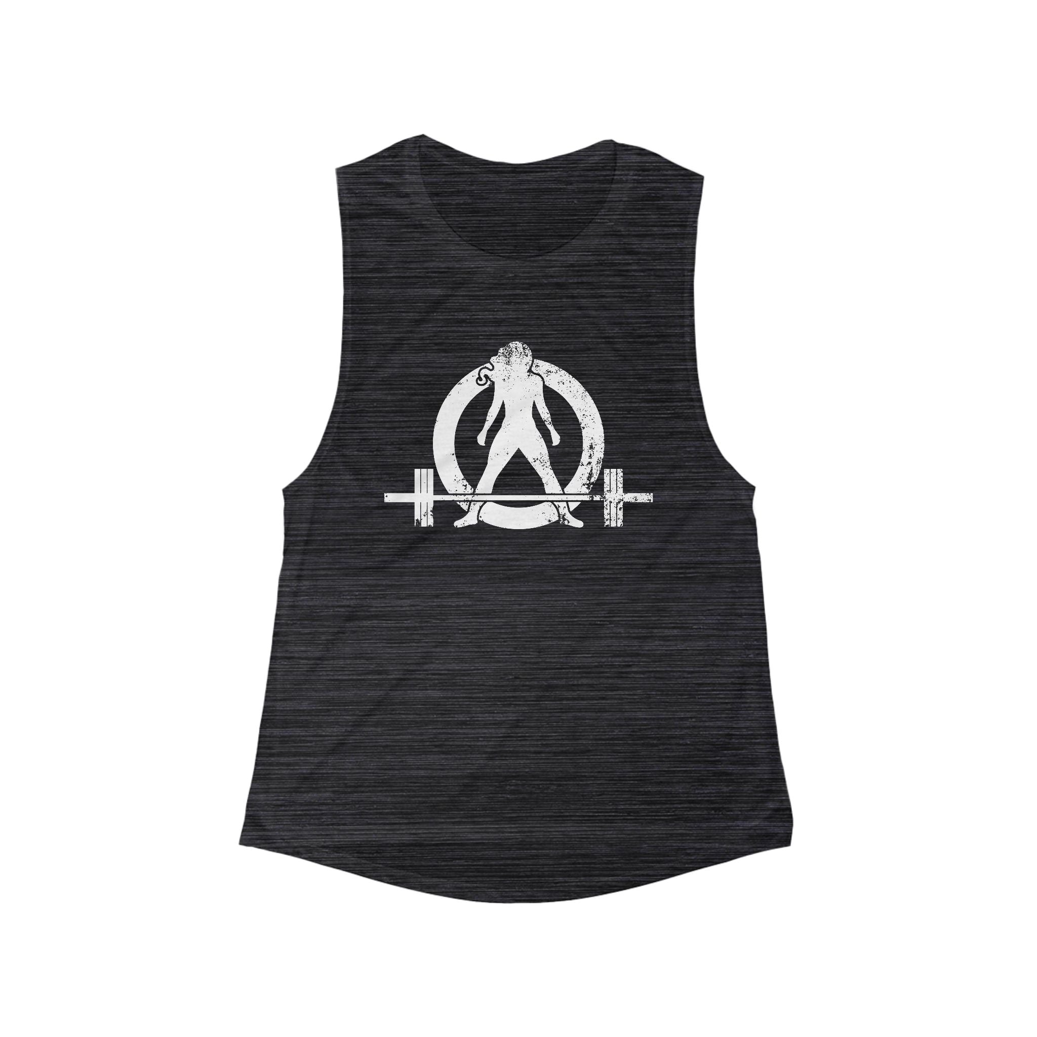 Women's Flowy Scoop Muscle Tank - White Distressed Logo