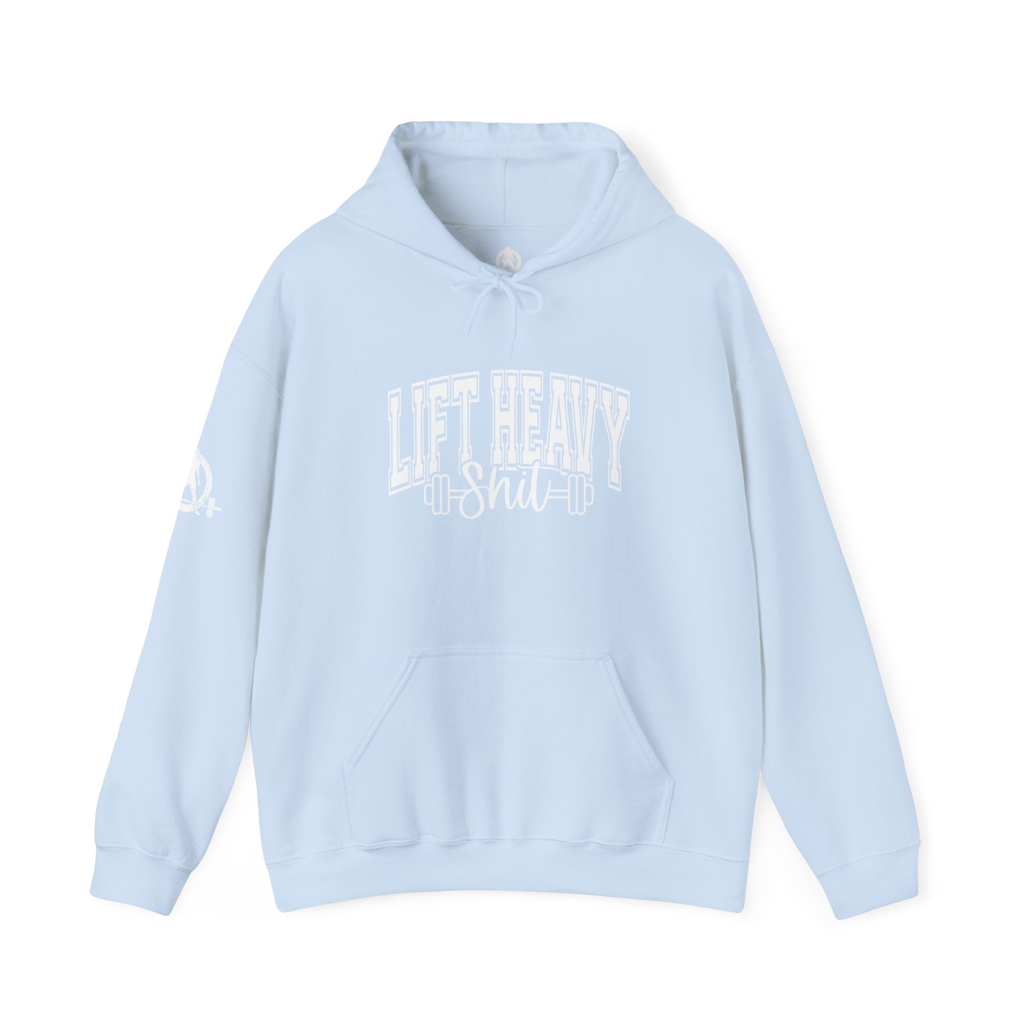 Lift Heavy Shit - Unisex Heavy Blend Hooded Sweatshirt - White Logo on Front & Right Sleeve
