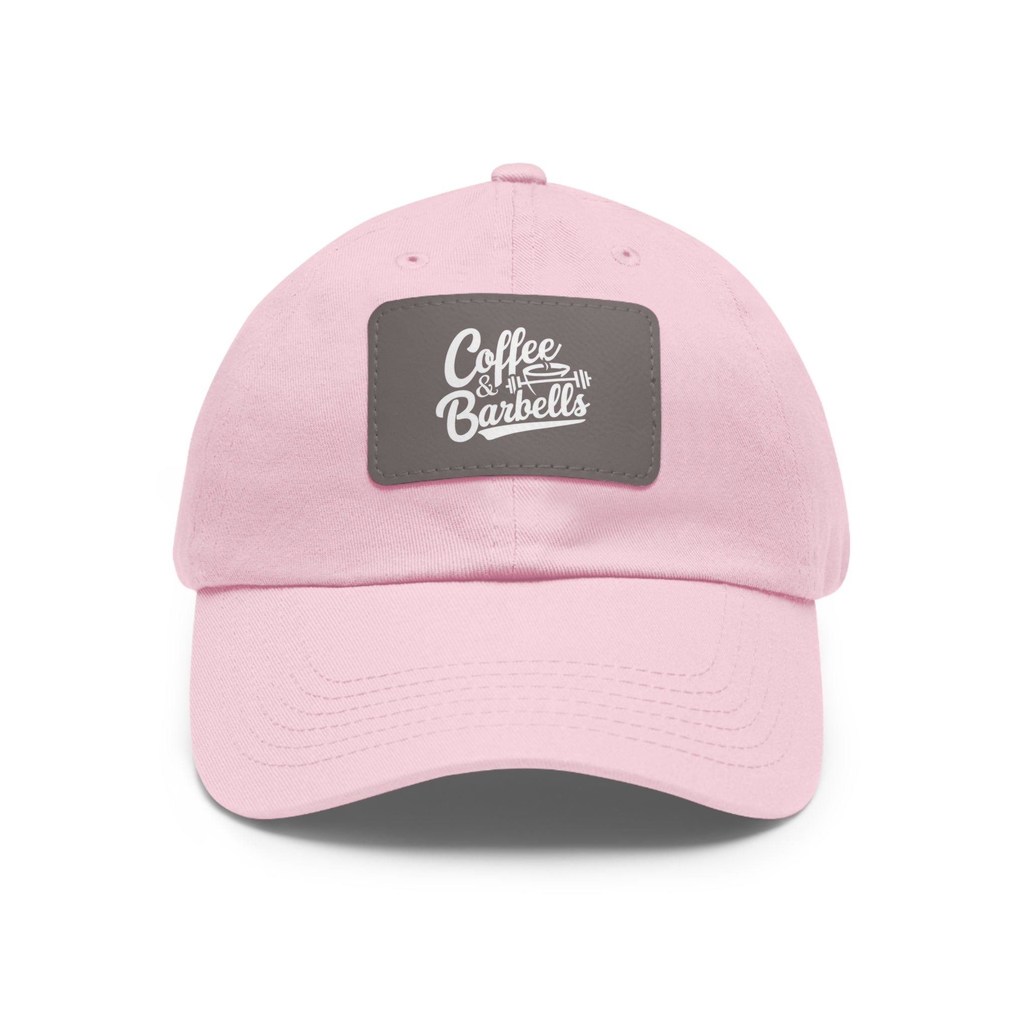 Coffee & Barbells - Dad Hat with Leather Patch (Rectangle) - White Font