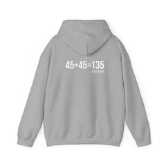 45 + 45 = 135  - Unisex Heavy Blend Hooded Sweatshirt  - White Logo Front & Back