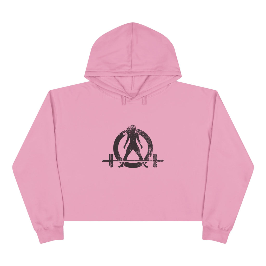 Empowered Crop Hoodie – For Strong Women Who Lift - Black Distressed Logo