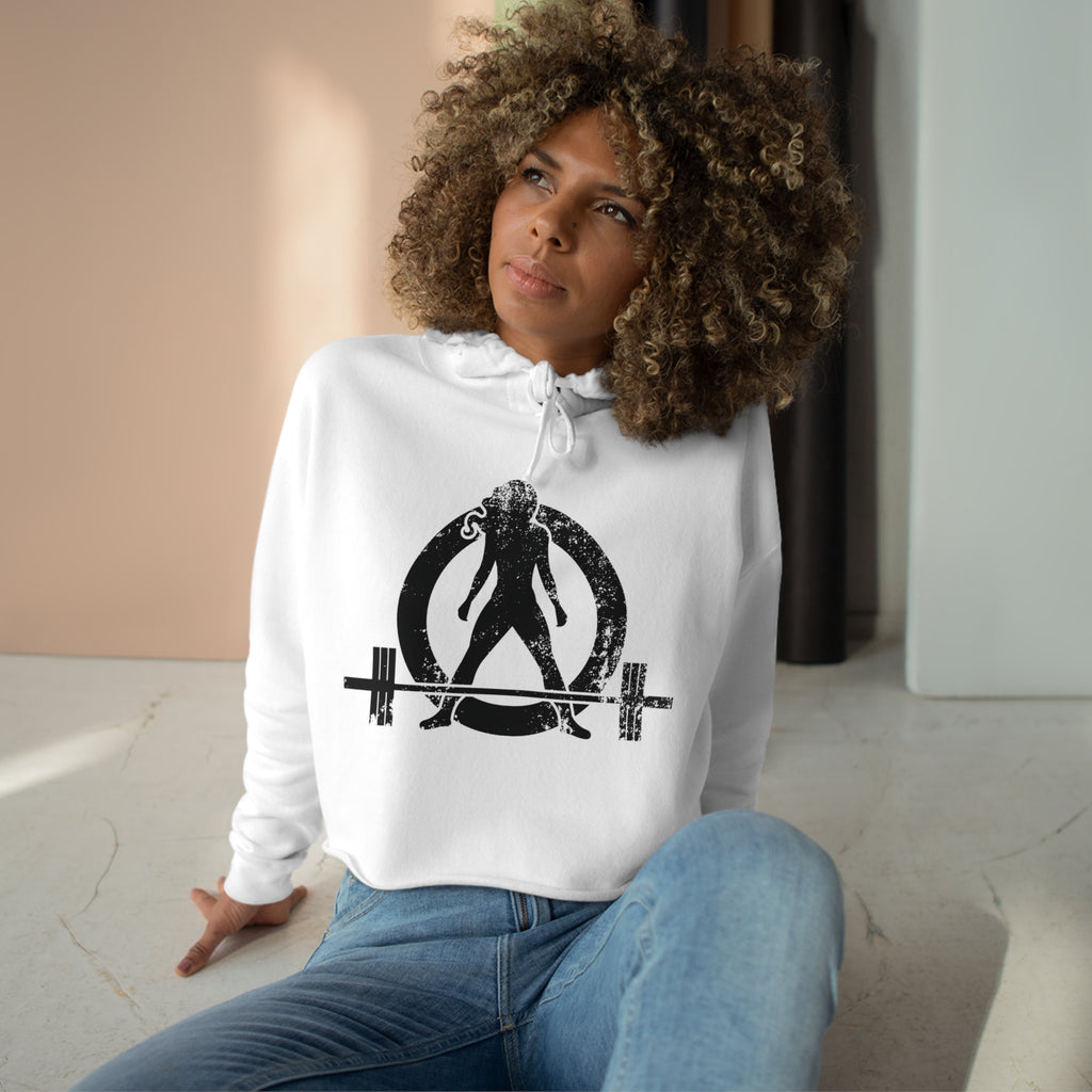 Crop Hoodie - White  - Classic Distressed Logo