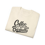 Coffee & Barbells - Unisex Ultra Cotton Tee - Front Black Logo - Plain Back