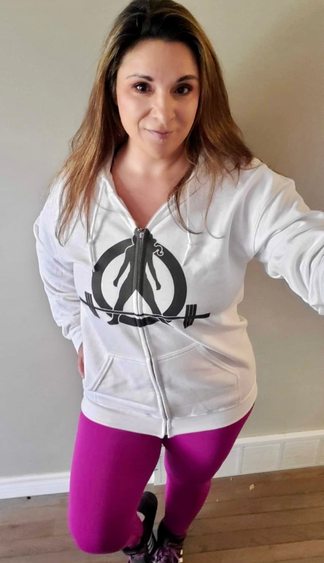 Unisex Heavy Blend Full Zip Hooded Sweatshirt - Front Chest Black Logo - Strong Is Beautiful on Back