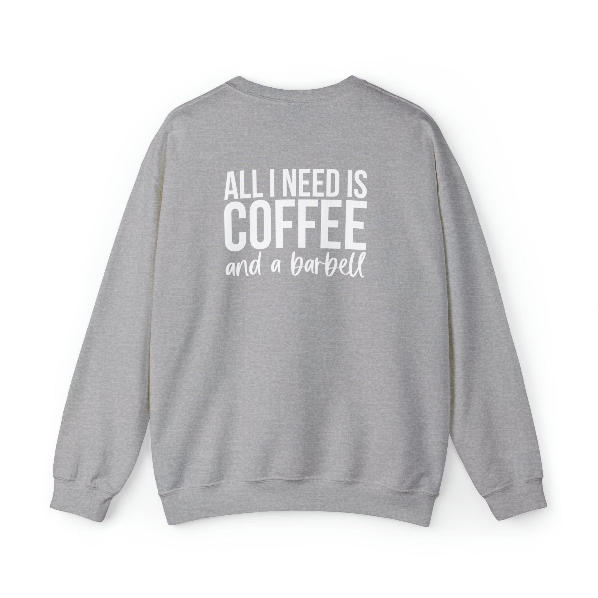 COFFEE and a Barbell - Unisex Heavy Blend™ Crewneck Sweatshirt - Distressed Logo - Plain Back