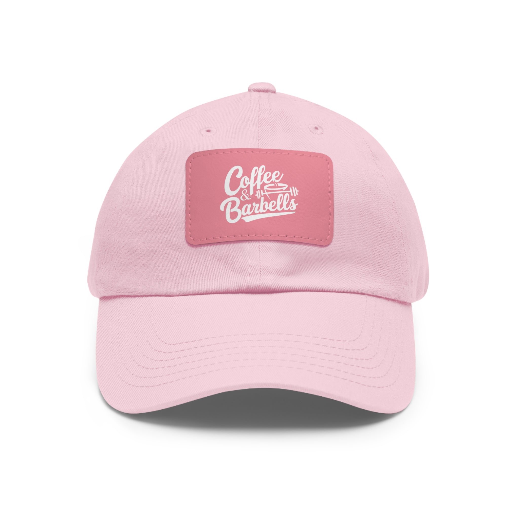 Coffee & Barbells - Dad Hat with Leather Patch (Rectangle) - White Font