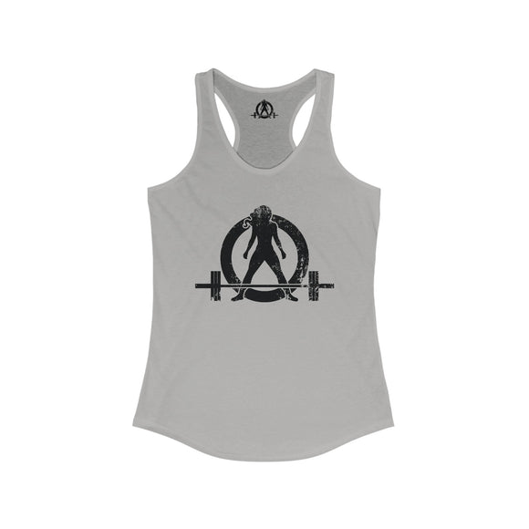 Distressed - Simple - Women's Ideal Racerback Tank - Black Distressed Logo Front