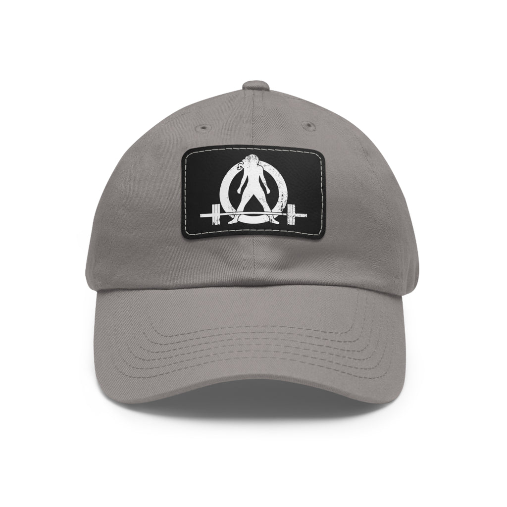 Distressed - Dad Hat with Leather Patch (Rectangle) - White Font