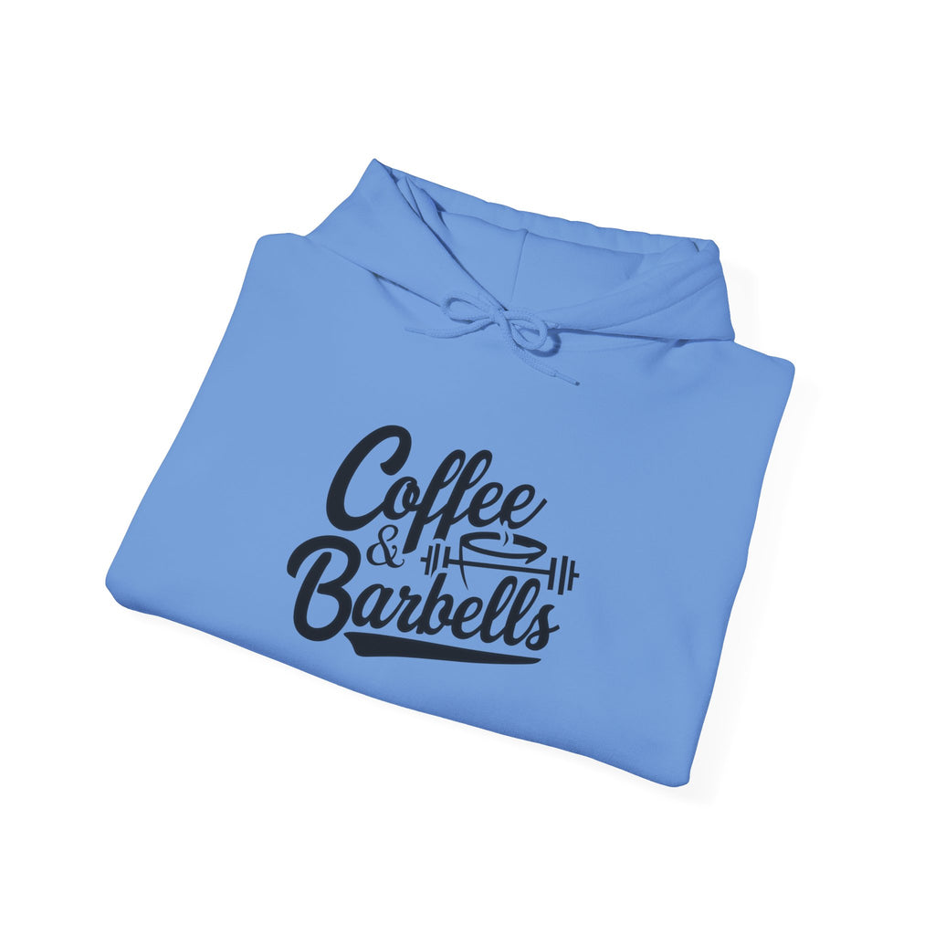 Coffee & Barbells  - Unisex Heavy Blend Hooded Sweatshirt - Black Logo on Front & Right Sleeve
