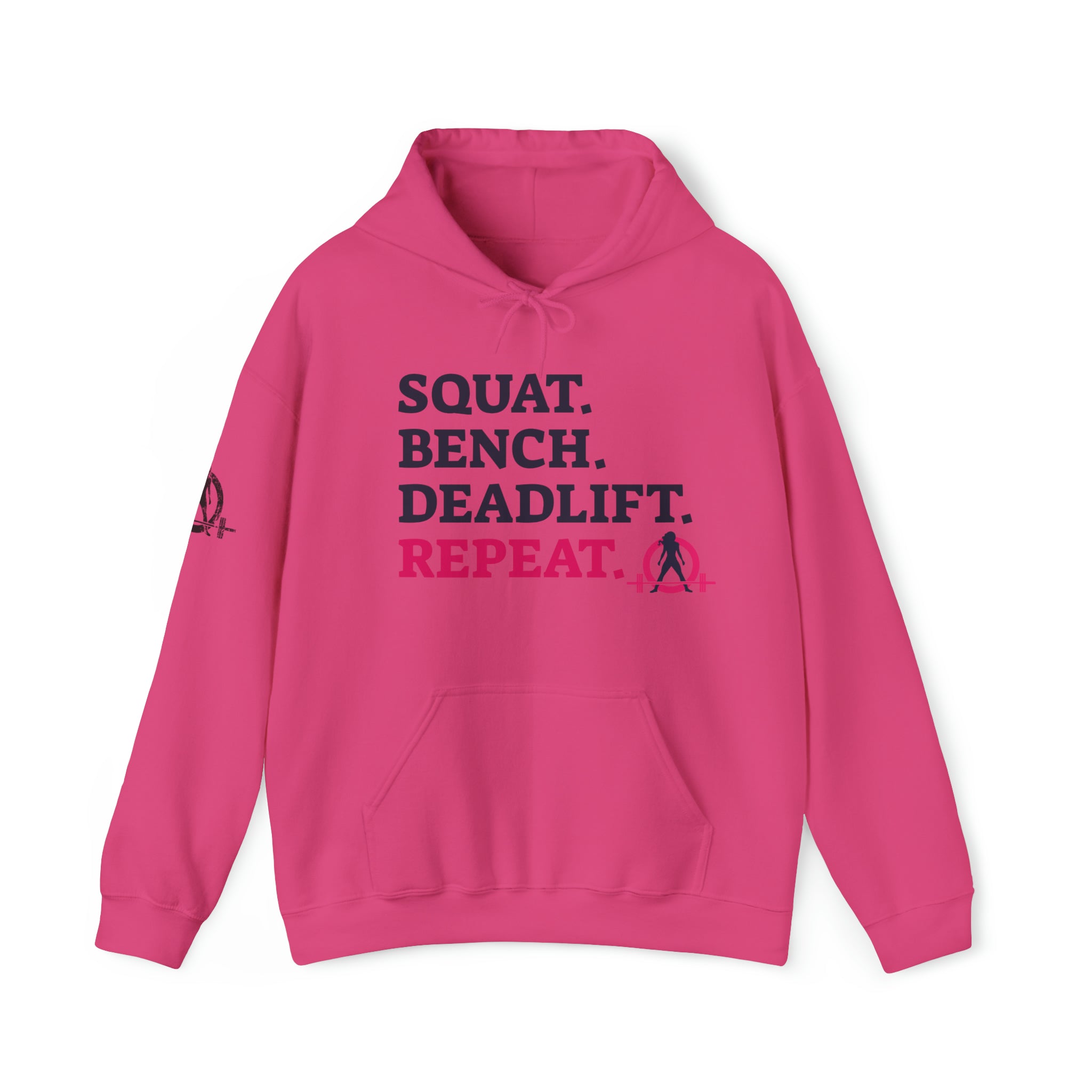 Squat Bench Deadlift Repeat - Unisex Heavy Blend Hooded Sweatshirt - Light WWLW Logo - Pink- Plain Black