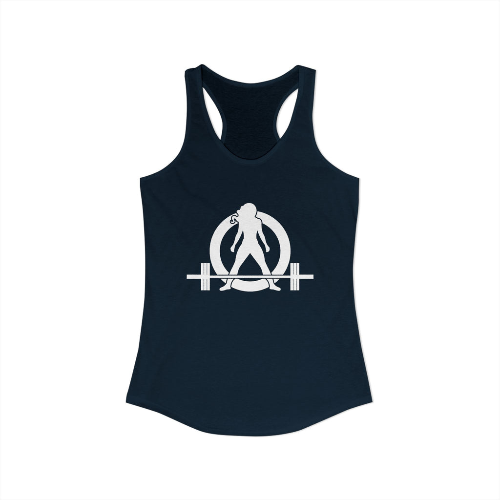 Lift Heavy - Run Fast - Racer Back Tank Top - Women's Ideal Racerback Tank (White Front & Back Logo)