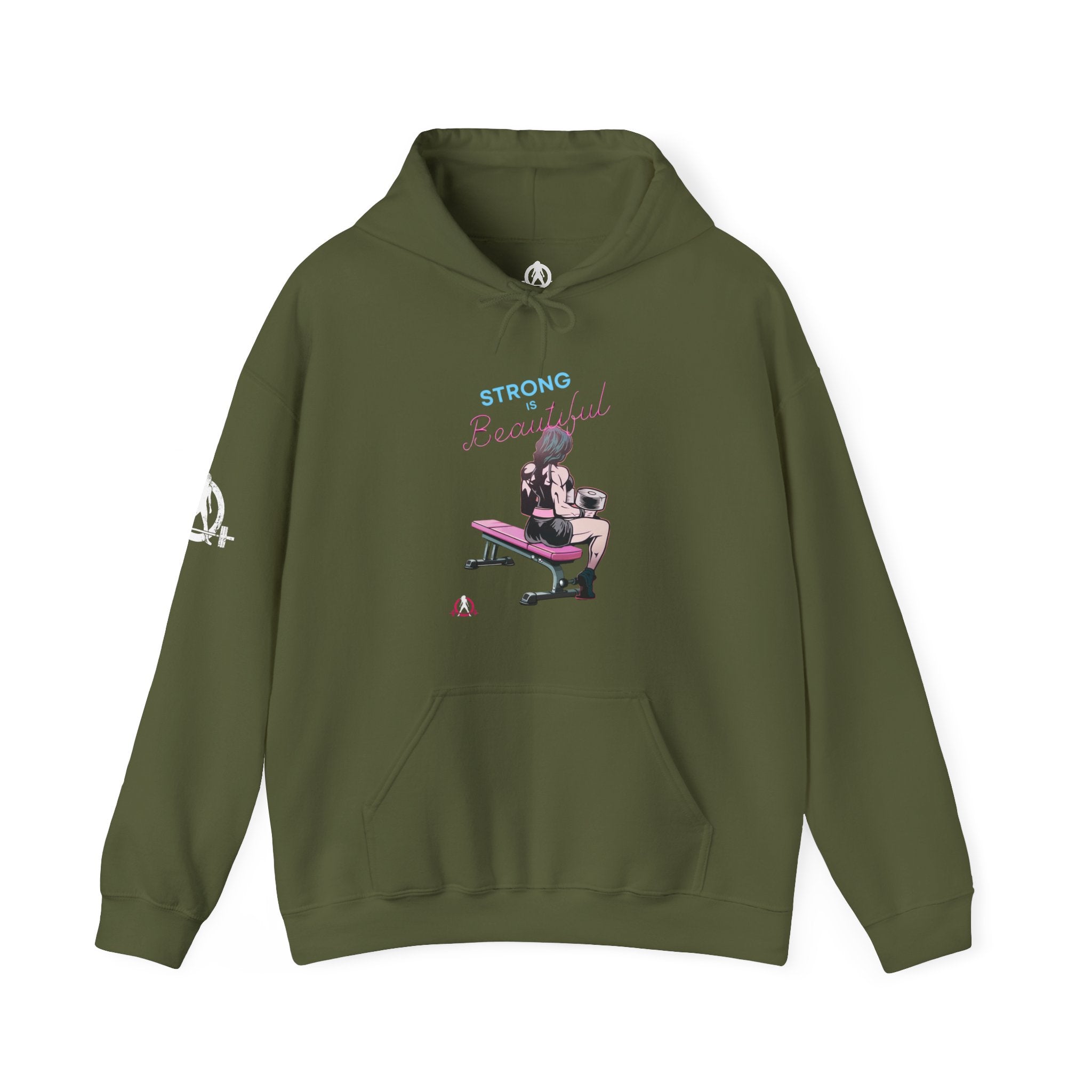 Strong Her Cartoon - Unisex Heavy Blend Hooded Sweatshirt - White Logo on Front & Right Sleeve