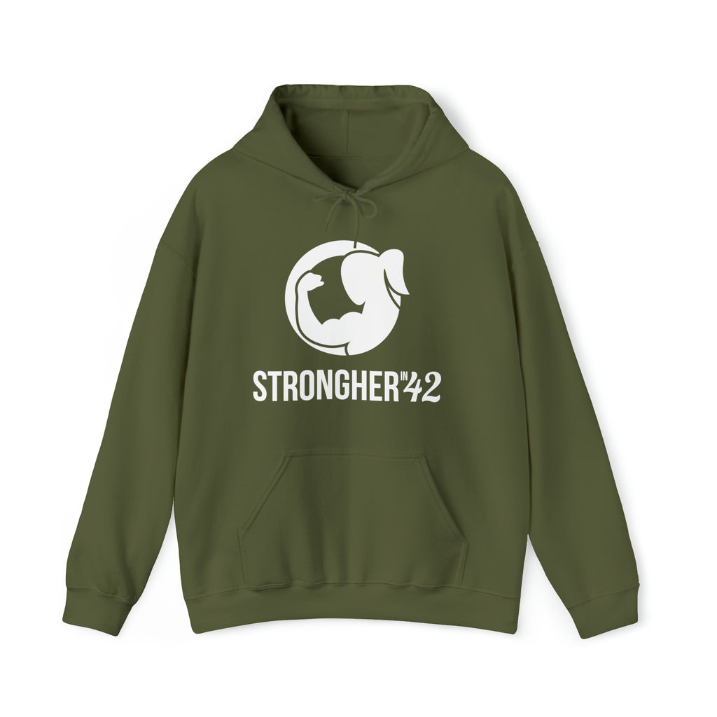 Strong Her in 42 - Classic Logo White - Unisex Heavy Blend Hooded Sweatshirt