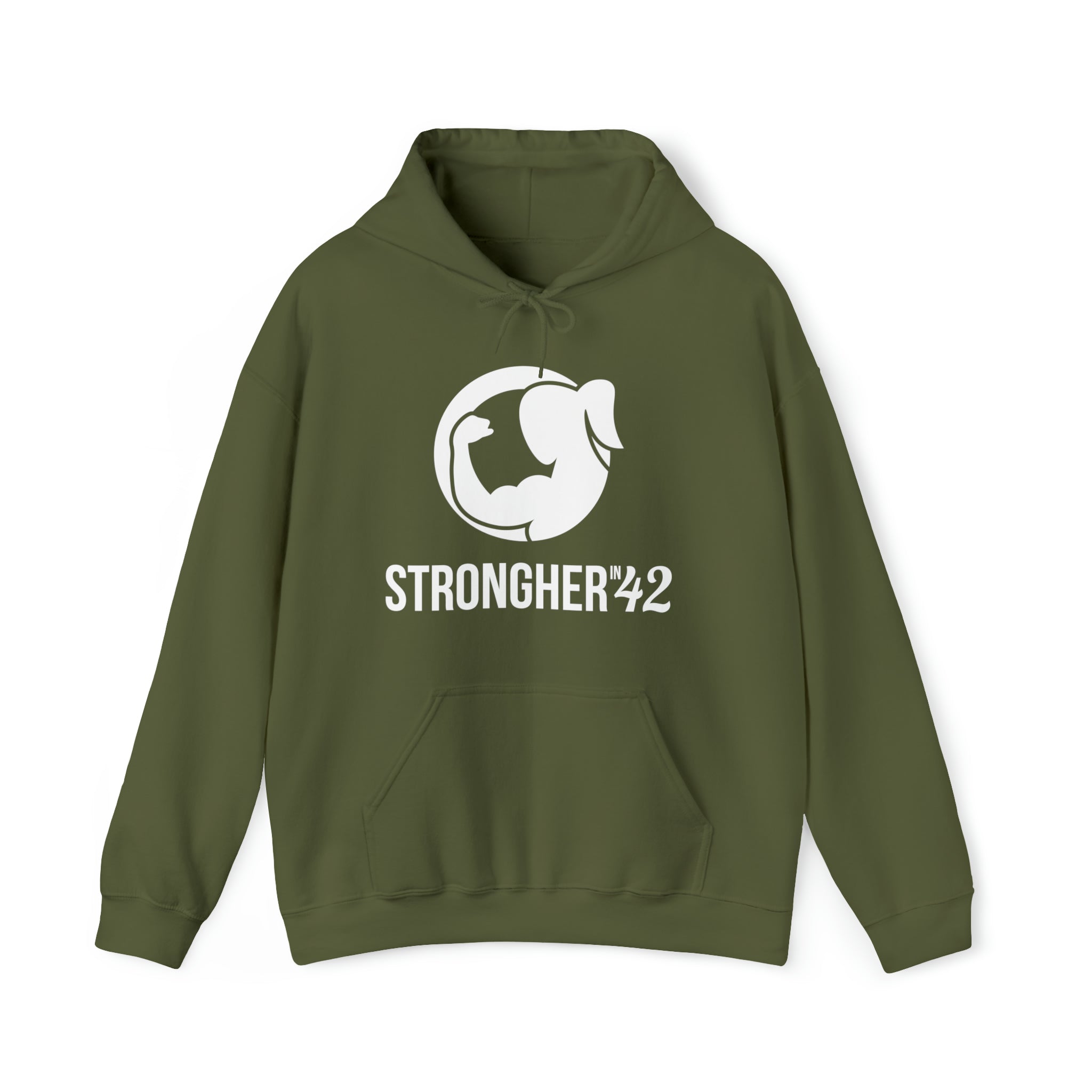 Strong Her in 42 - Classic Logo White - Unisex Heavy Blend Hooded Sweatshirt