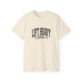 Lift Heavy Shit - Unisex Ultra Cotton Tee - Front Black Logo - Plain Back