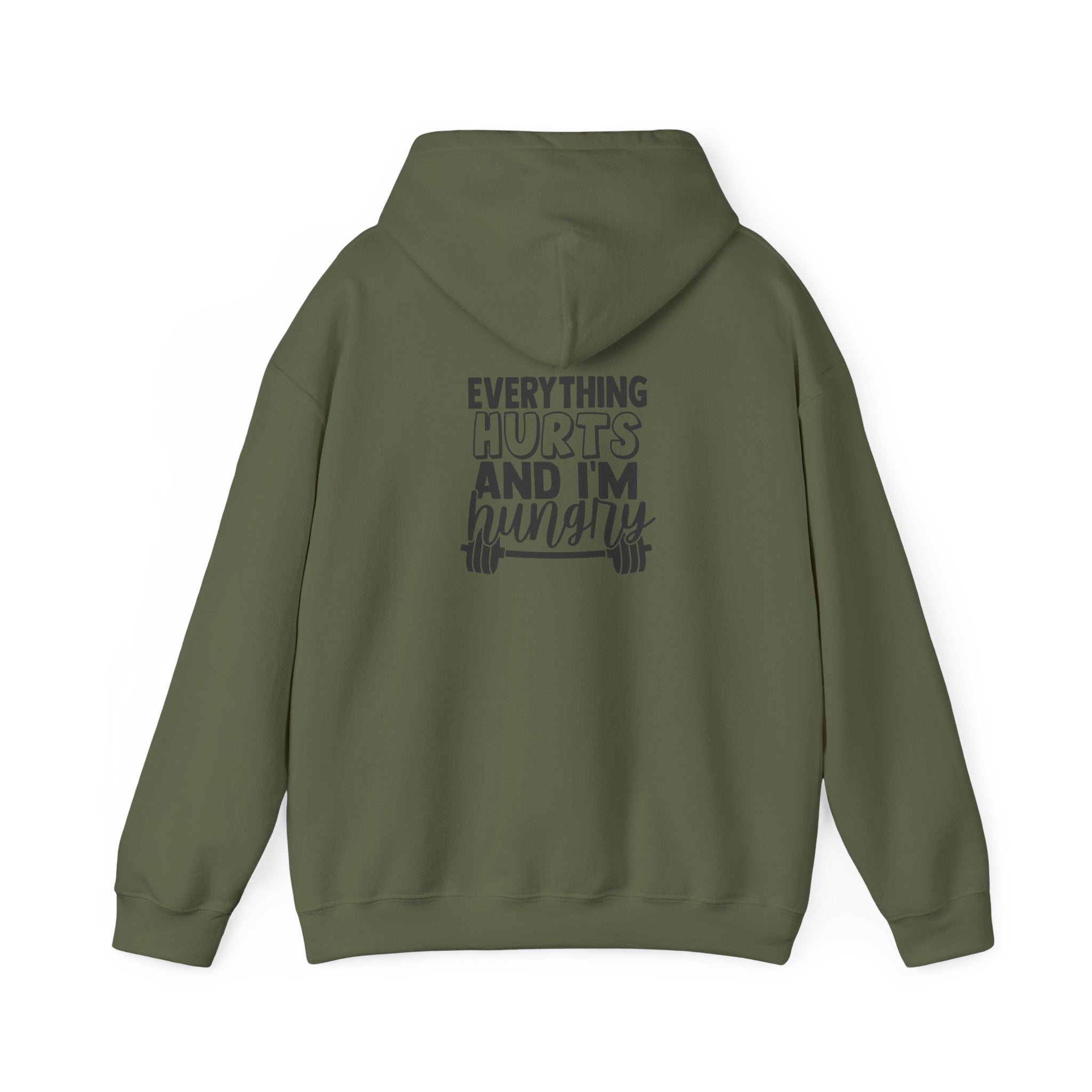 Everything Hurts & I'm Hungry  - Unisex Heavy Blend Hooded Sweatshirt  - Black Print Front and Back
