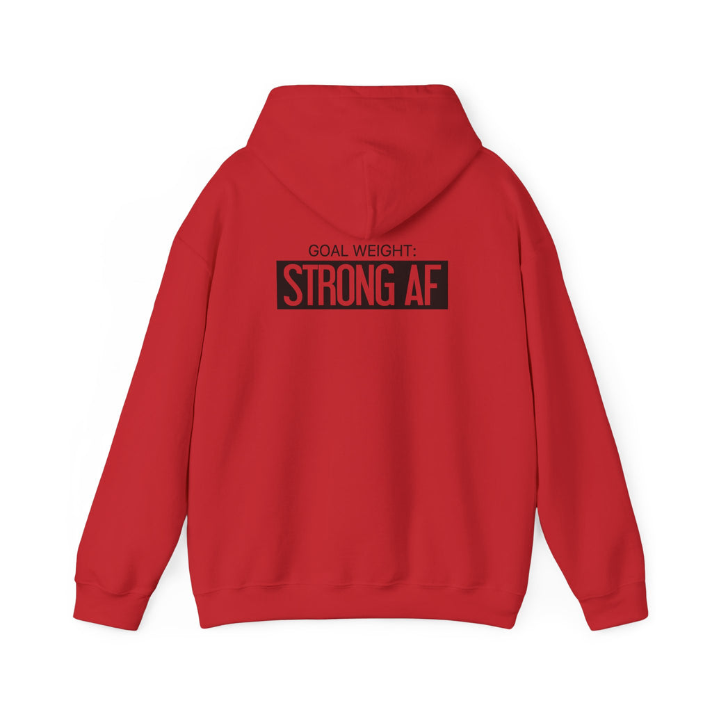 Goal Weight Strong AF – Unisex Heavy Blend™ Hooded Sweatshirt (Front & Back Black Logo) 🖤💪🔥