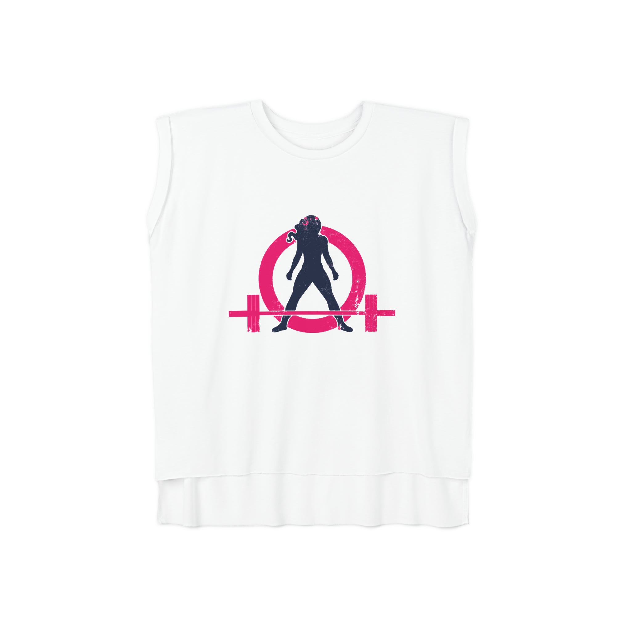 Women’s Flowy Rolled Cuffs Muscle Tee - Light Distressed Logo