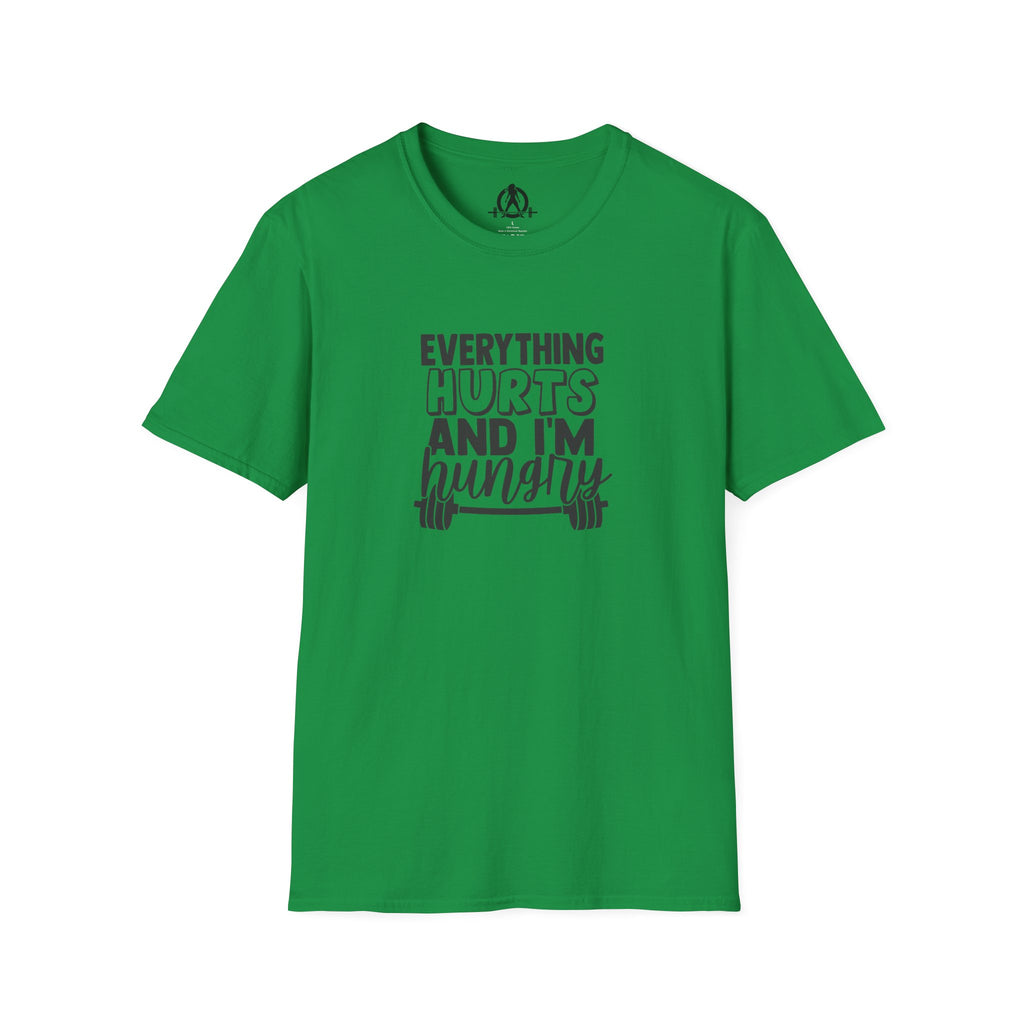 Everything Hurts & I'm Hungry - Unisex Softstyle T-Shirt - Black Print on Front Plain Back