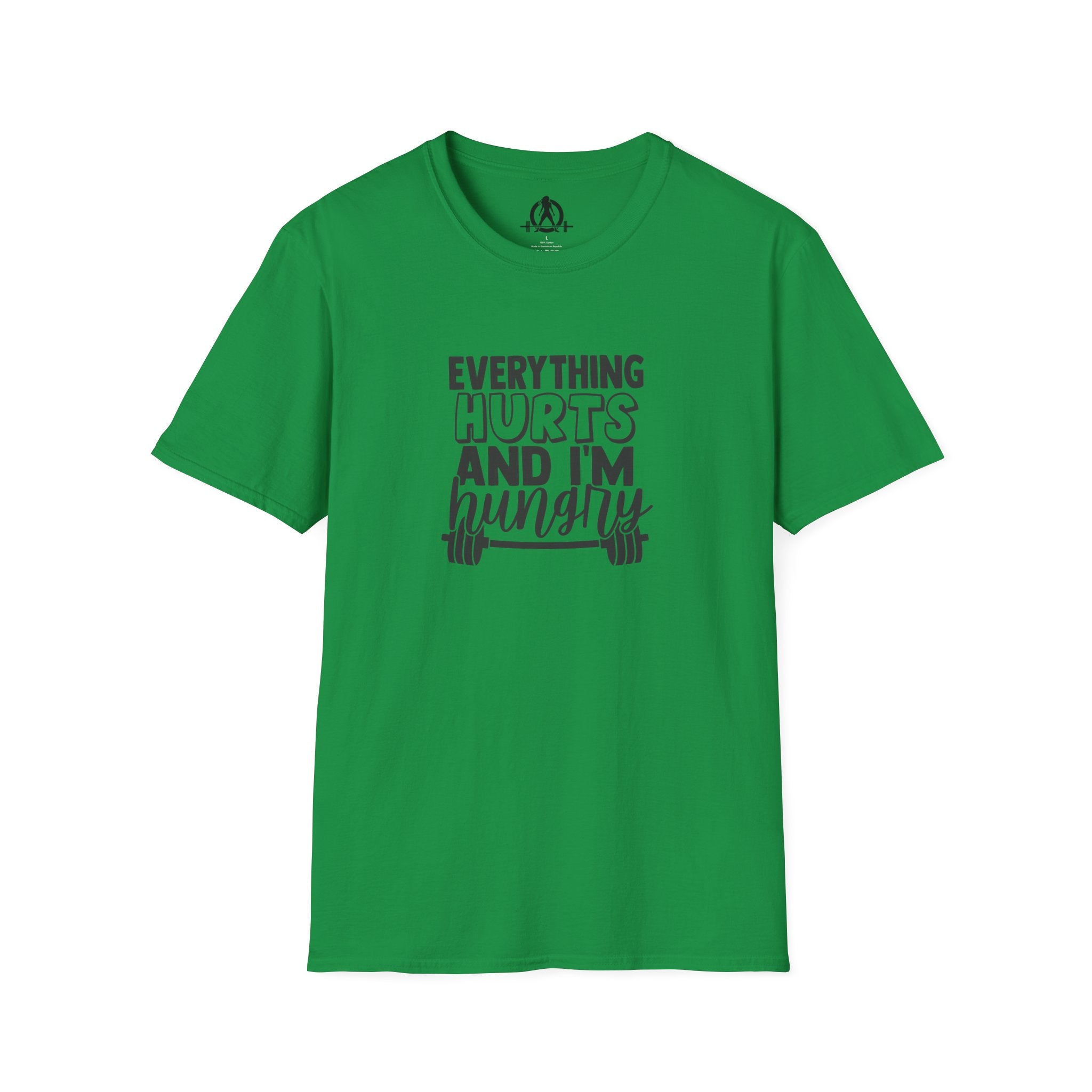 Everything Hurts & I'm Hungry - Unisex Softstyle T-Shirt - Black Print on Front Plain Back