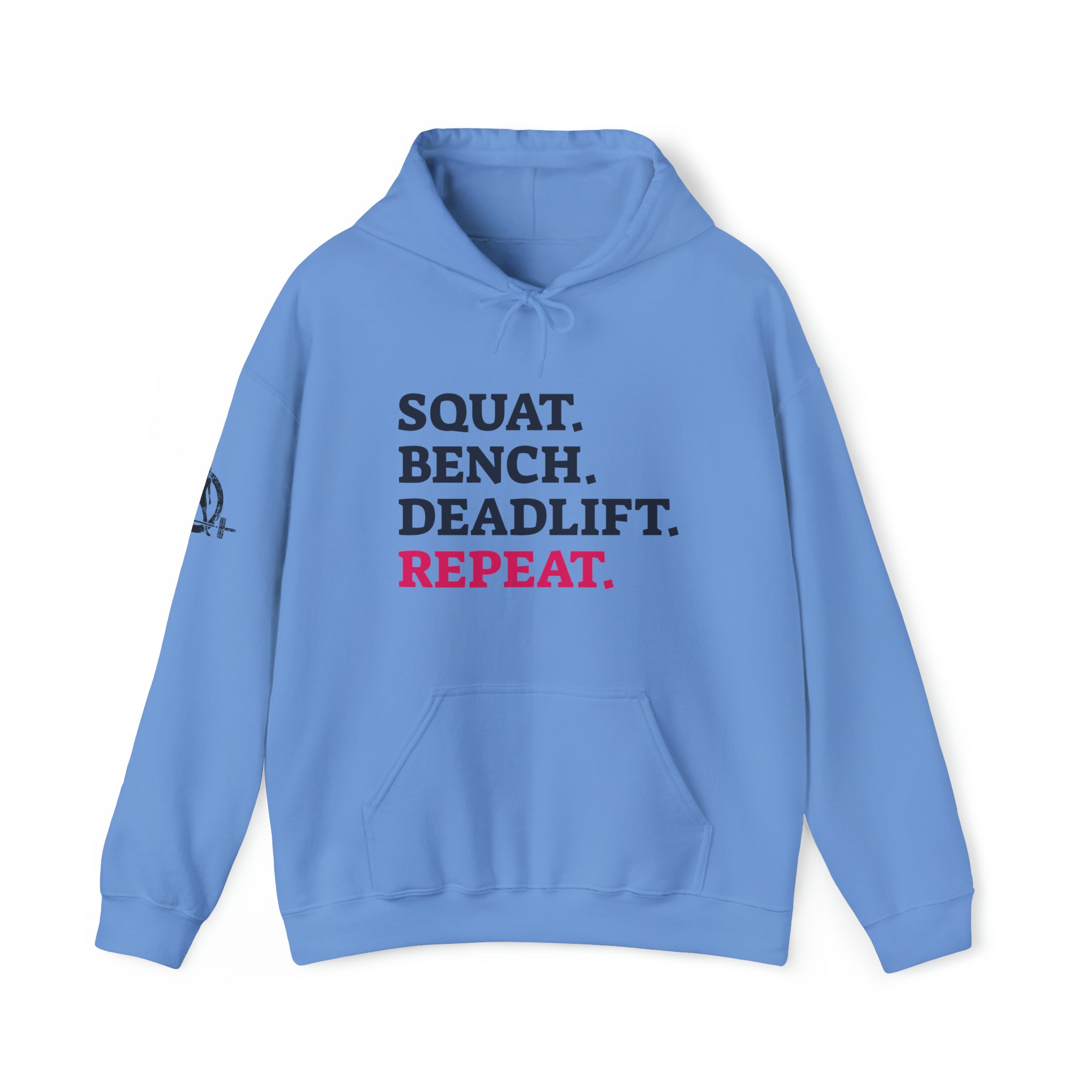 Squat Bench Deadlift Repeat - Unisex Heavy Blend Hooded Sweatshirt - Light Logo - Pink- Plain Black