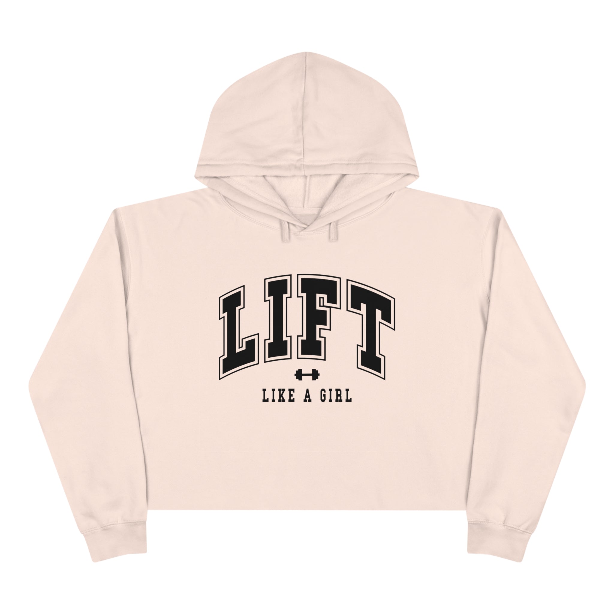 Lift Like A Girl - Crop Hoodie - Pale Pink with Black Logo