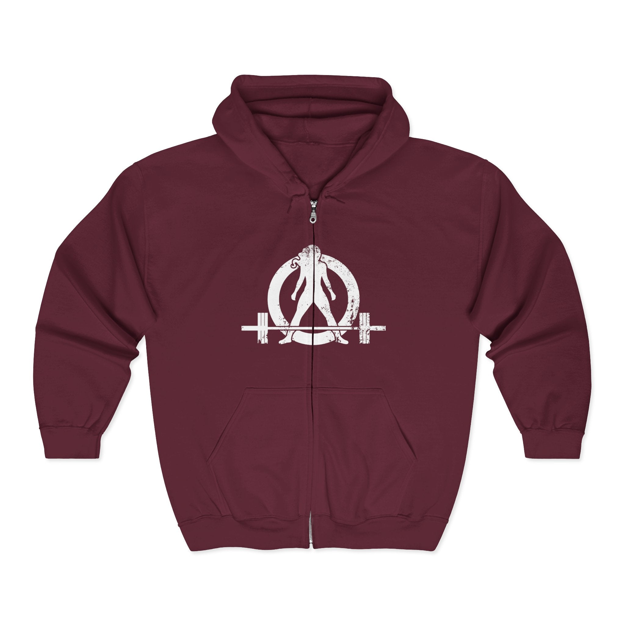 Unisex Heavy Blend™ Full Zip Hooded Sweatshirt - Distressed White Logo