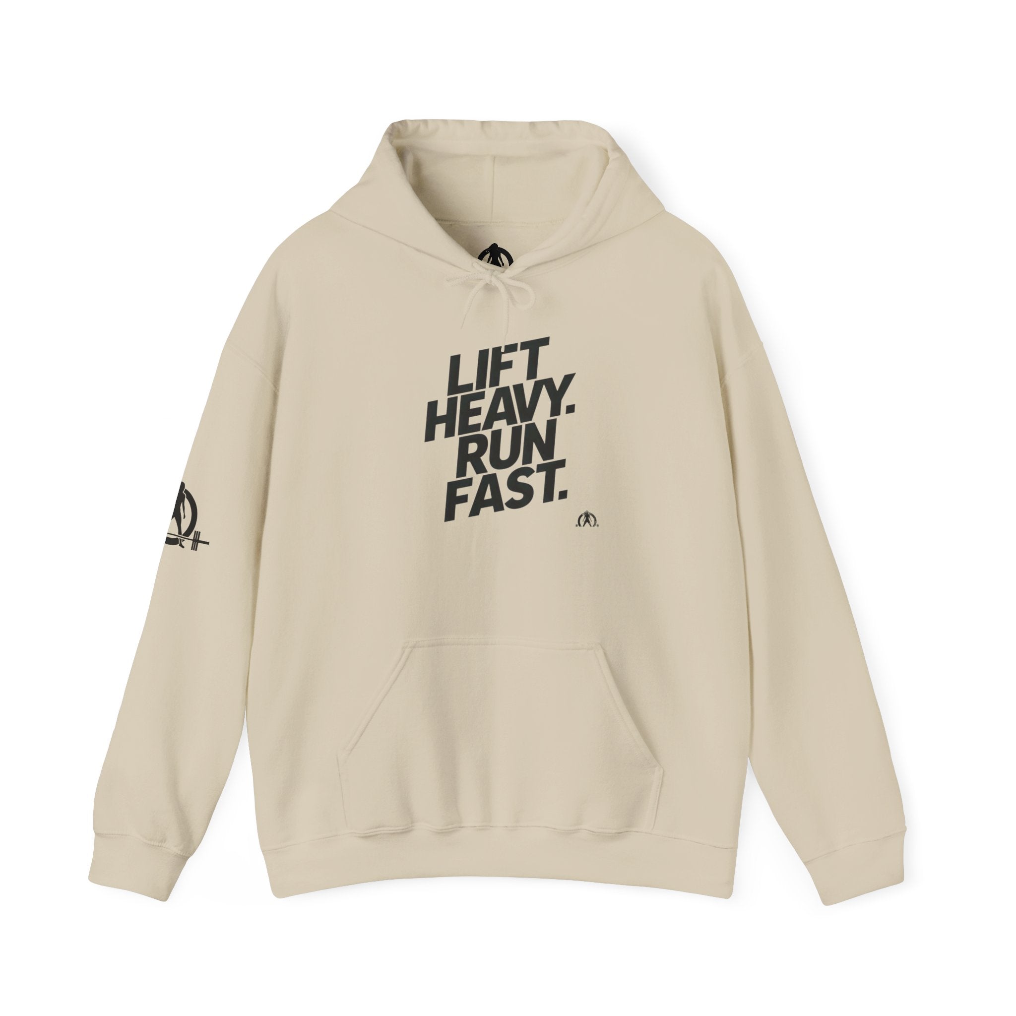 Lift Heavy Run Fast – Unisex Heavy Blend™ Hooded Sweatshirt (Front Black Logo) 🏋️‍♂️🏃‍♀️🖤