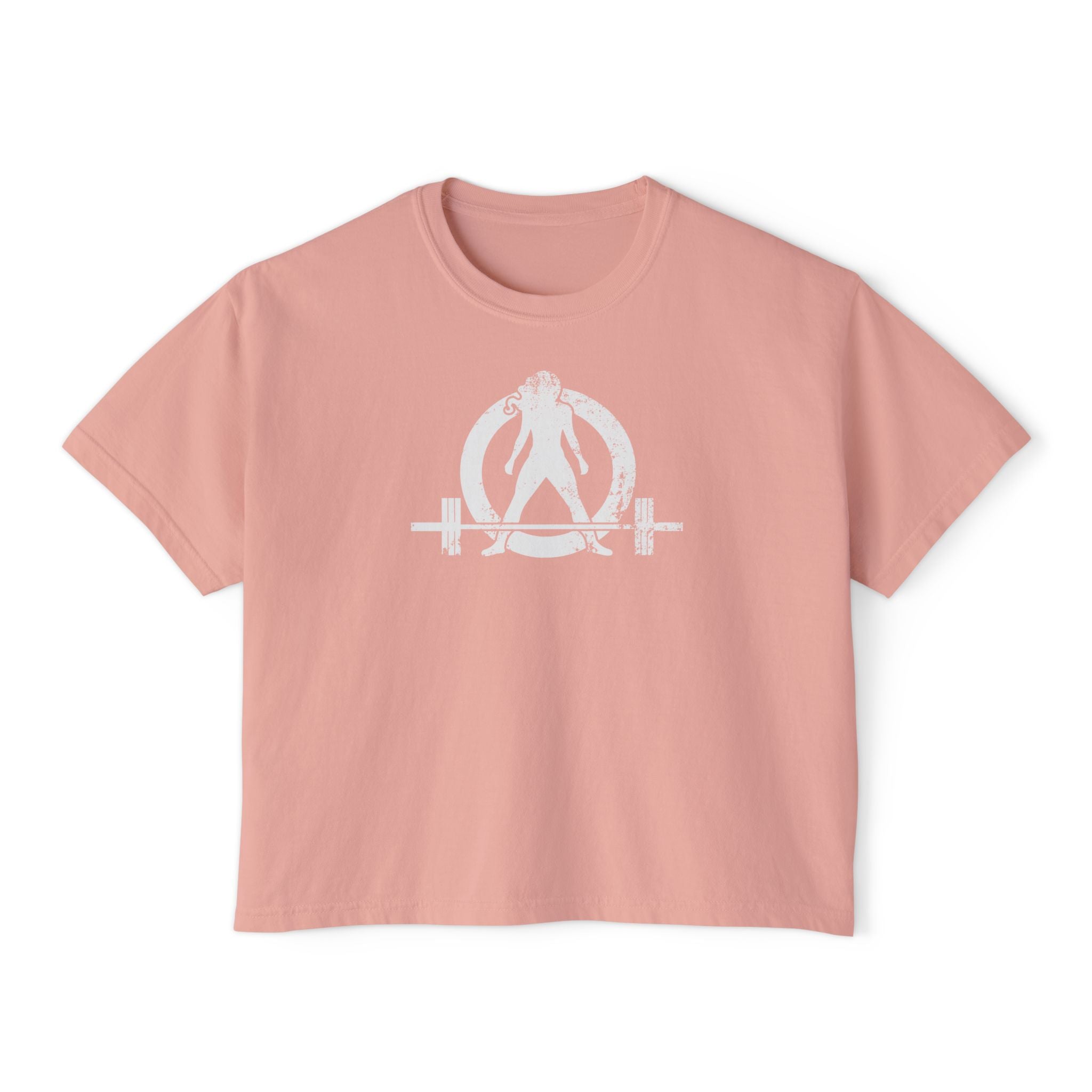 Women's Boxy Tee - White Distressed Logo Front Plain Back