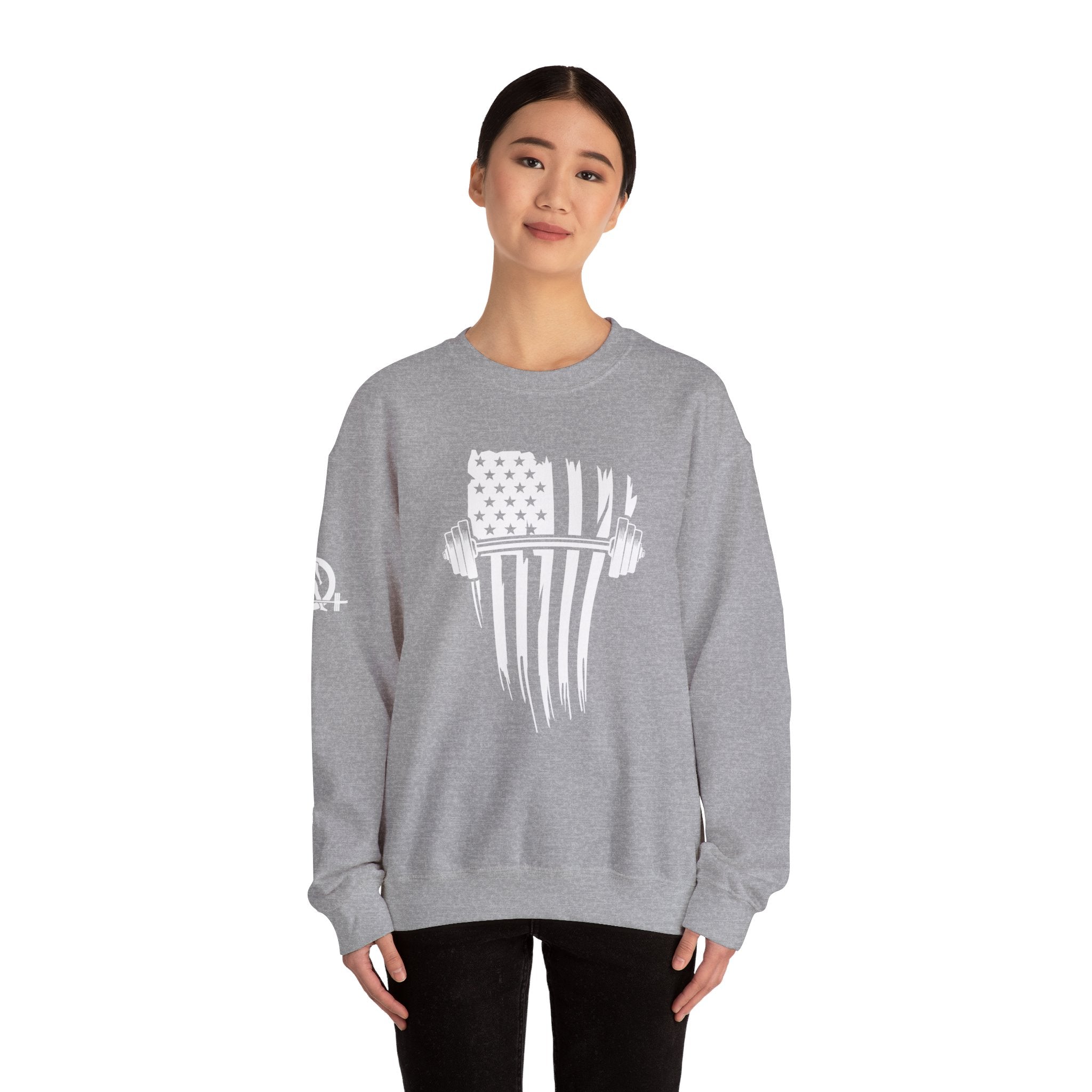 USA Barbell - Unisex Heavy Blend™ Crewneck Sweatshirt - White Logo