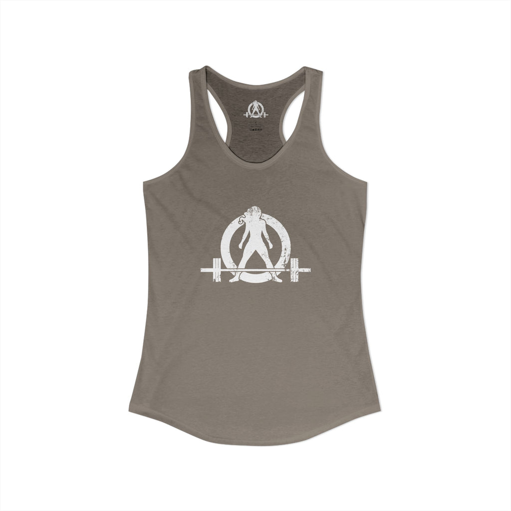 Strong Is Beautiful - Women's Ideal Racerback Tank - Distressed White Logo Front & Back Print