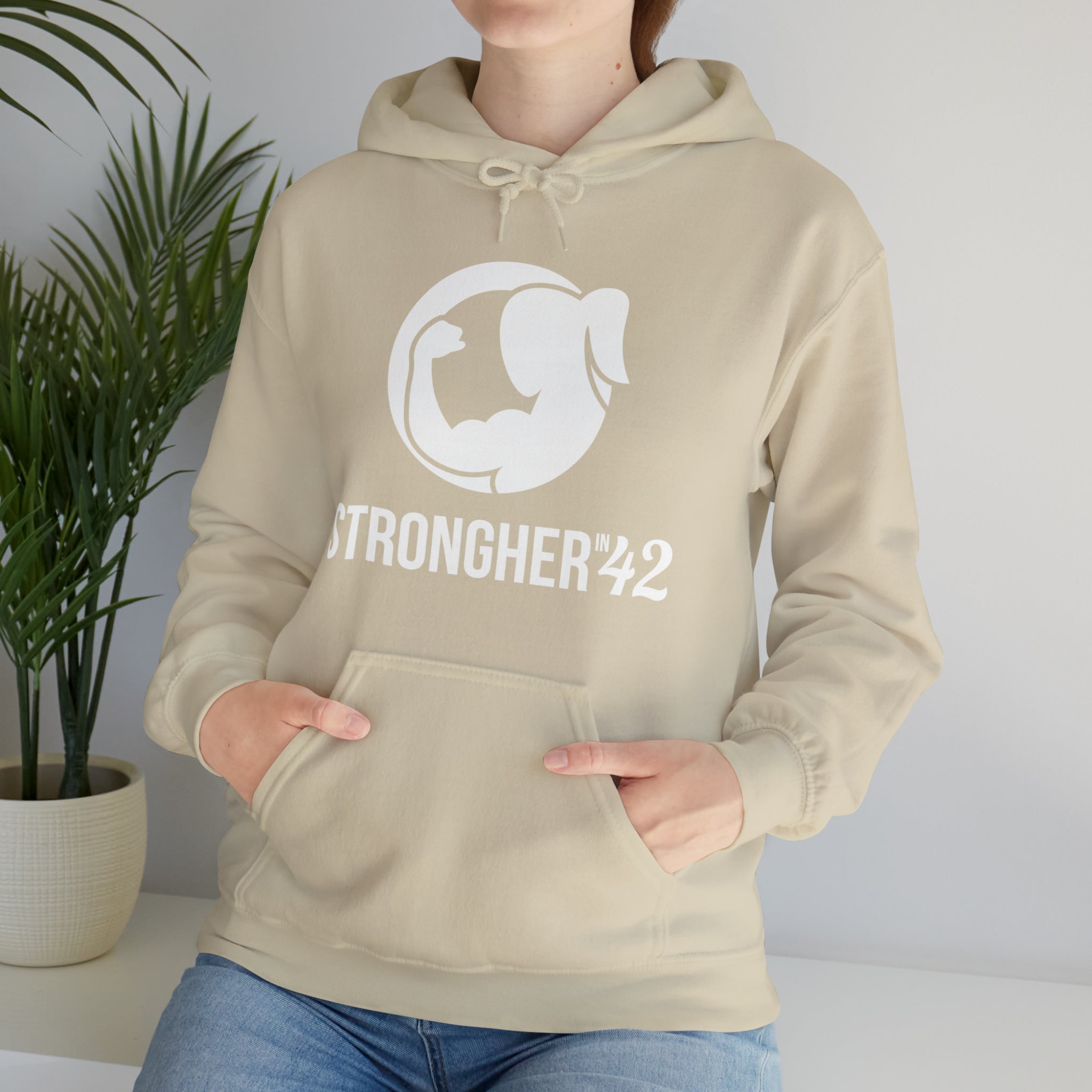 Strong Her in 42 - Classic Logo White - Unisex Heavy Blend Hooded Sweatshirt