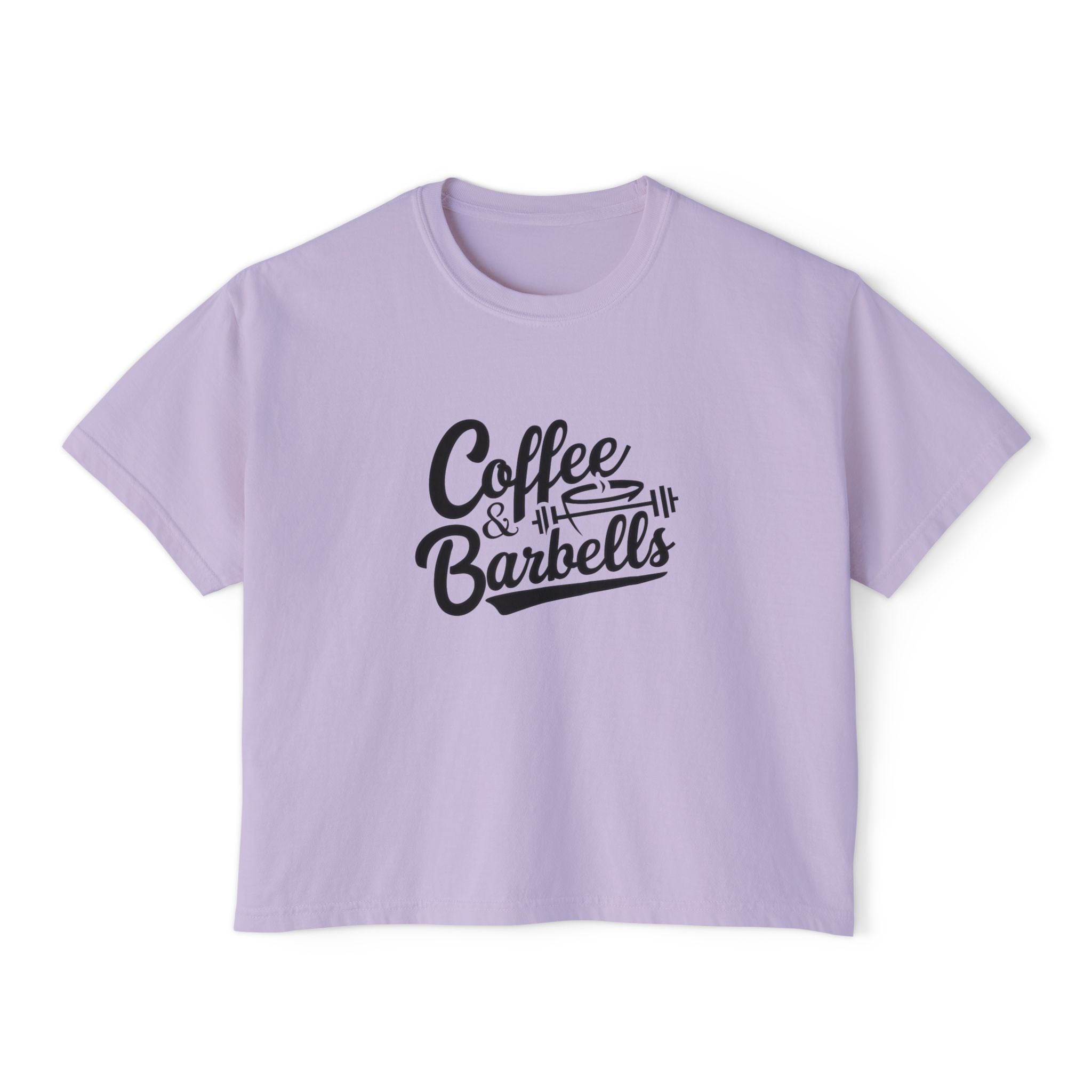 Coffee & Barbells - Women's Boxy Tee - Black Logo Front Plain Back