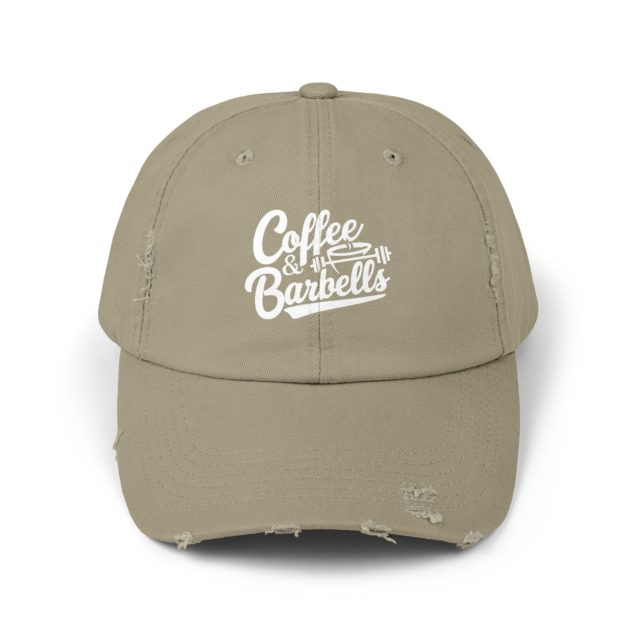 Coffee & Barbells - Unisex Distressed Cap - White Logo