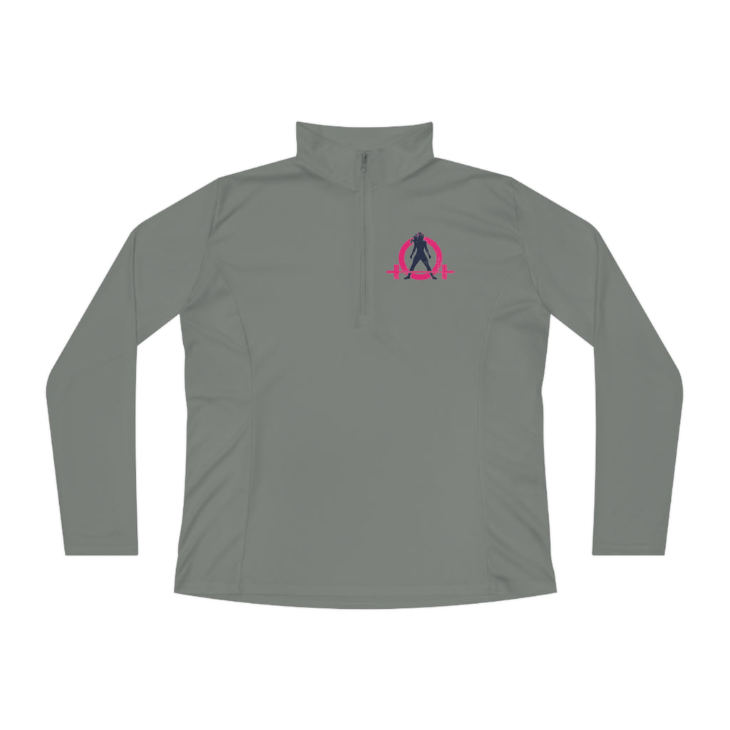 Ladies Quarter-Zip Pullover - White Distressed Logo